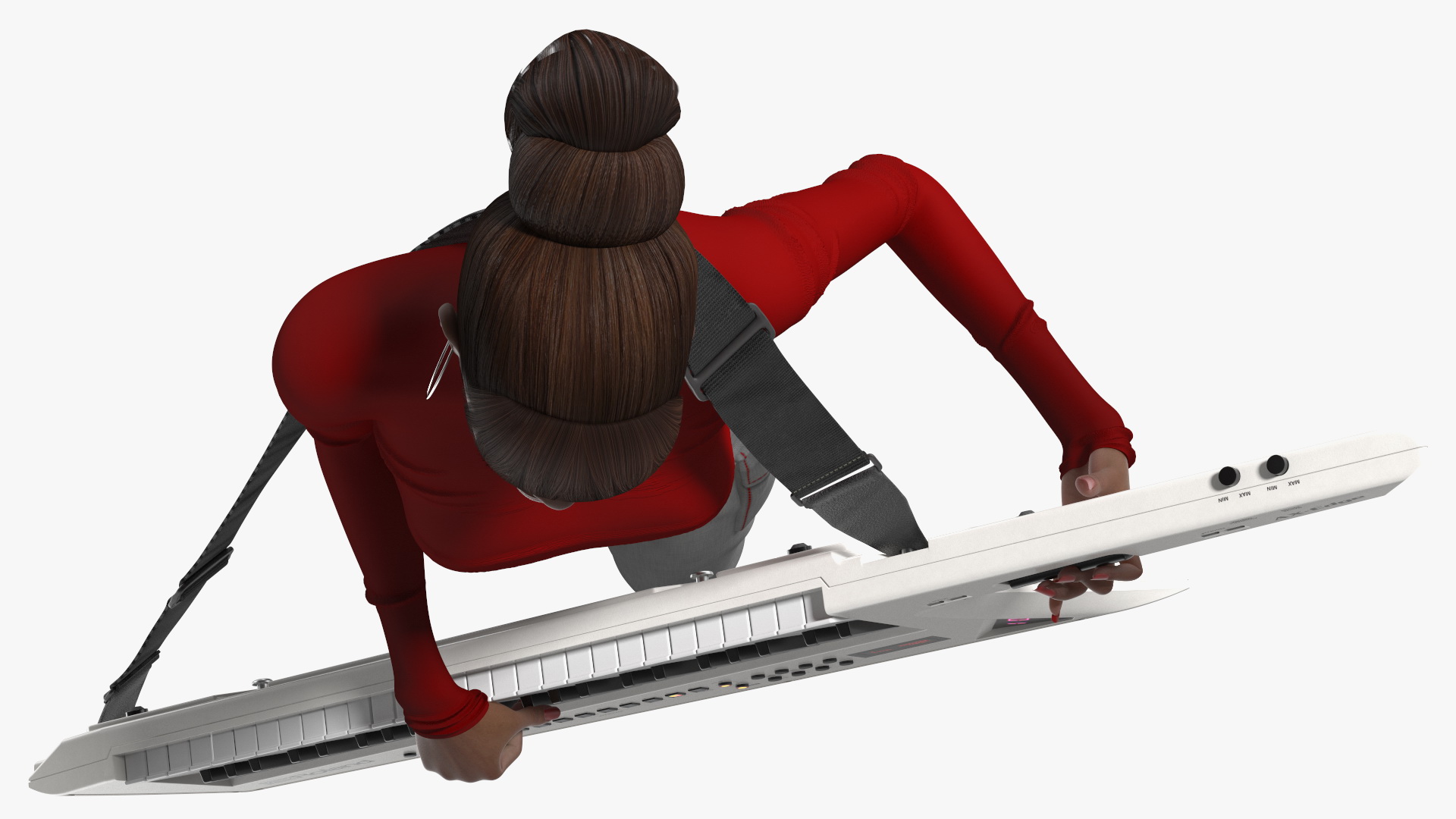 Dark Skin Woman with Roland AX Edge Keytar Rigged 3D model