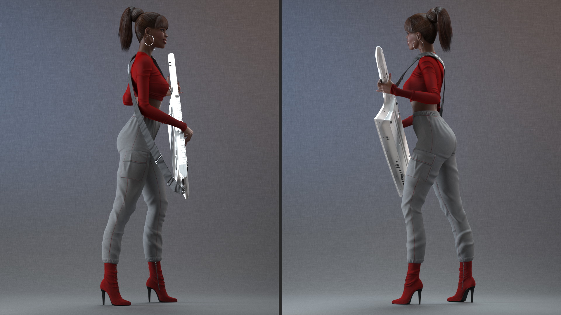 Dark Skin Woman with Roland AX Edge Keytar Rigged 3D model