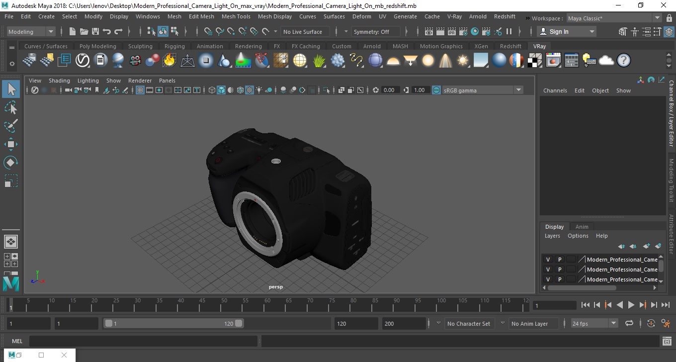 3D model Modern Professional Camera Light On