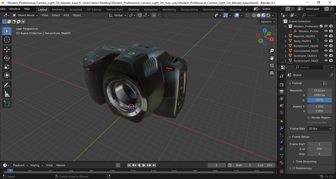 3D model Modern Professional Camera Light On