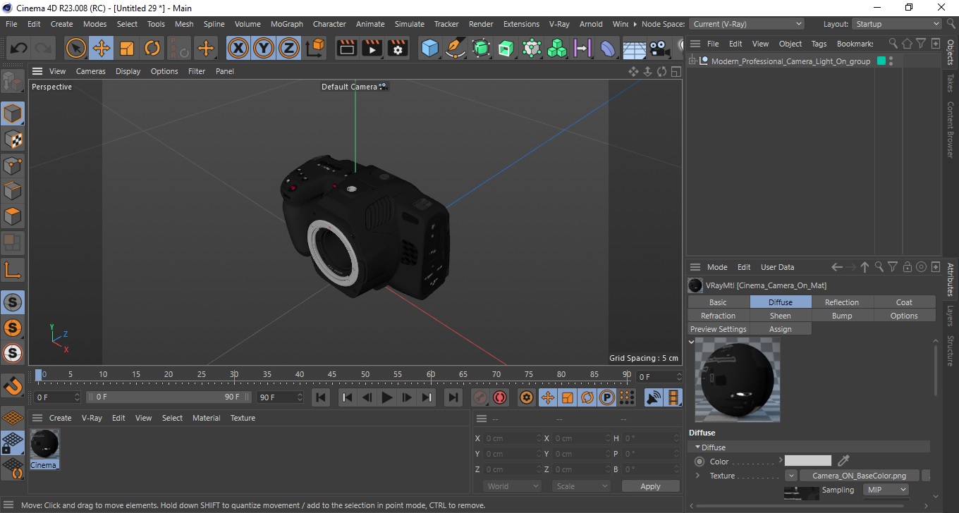 3D model Modern Professional Camera Light On