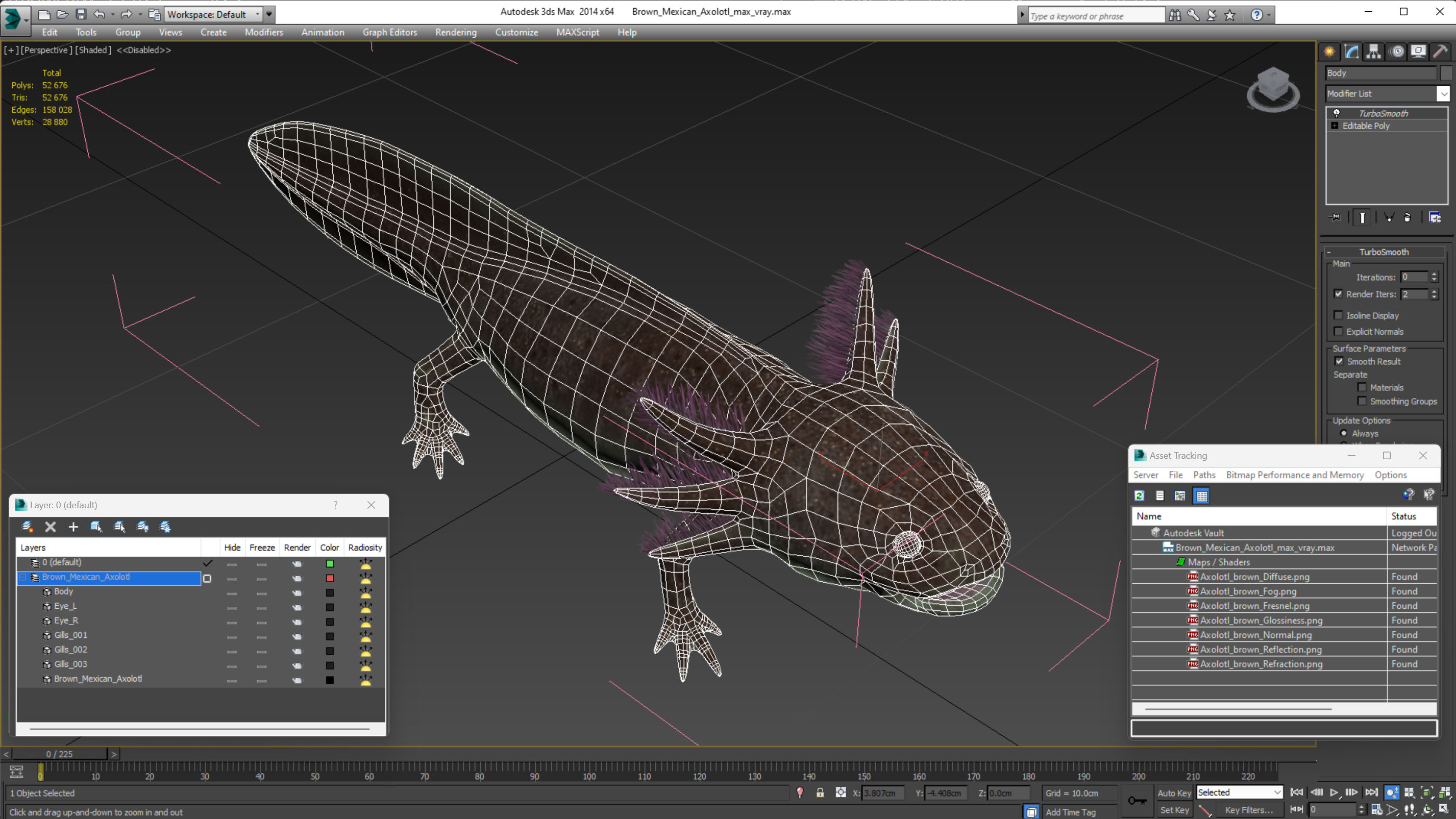 3D Brown Mexican Axolotl