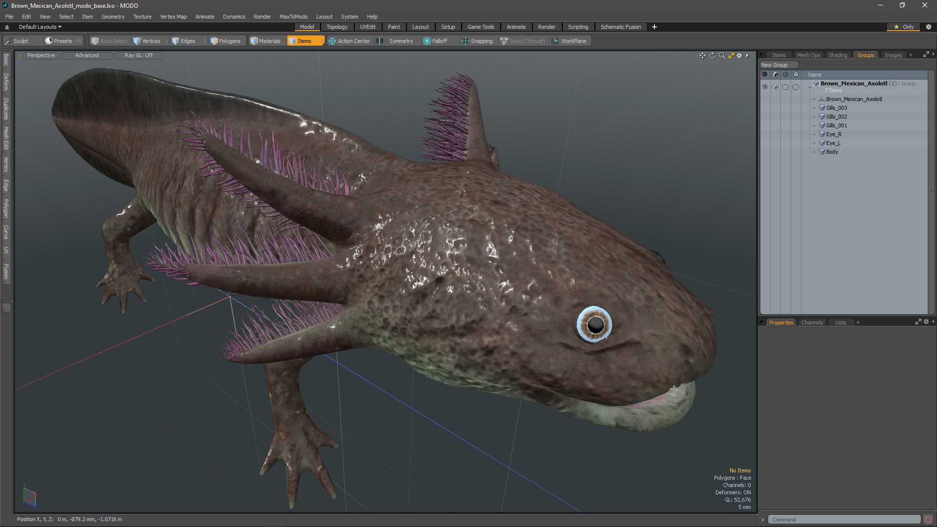 3D Brown Mexican Axolotl