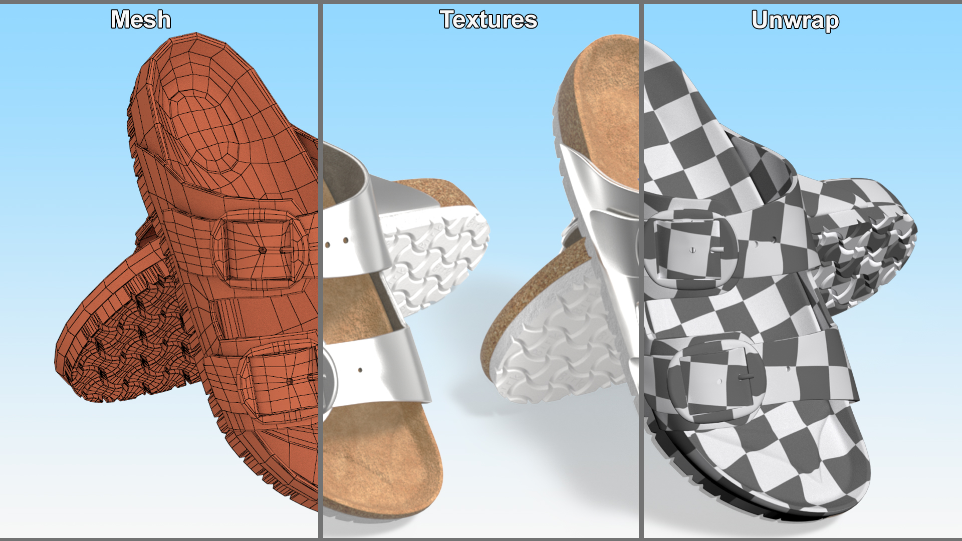 3D Woman Soft Footbed Sandals Silver model