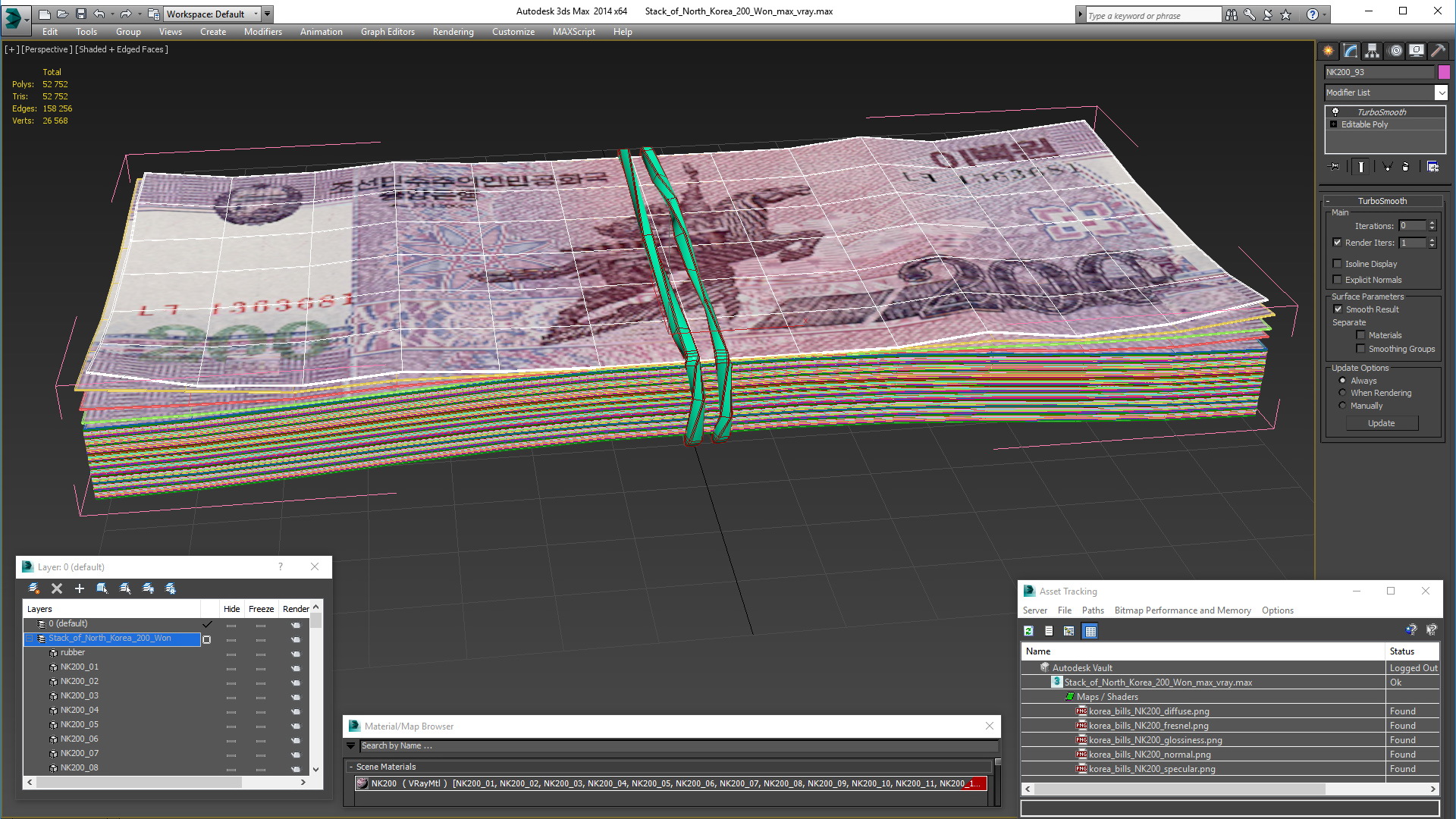 3D Stack of North Korea 200 Won model
