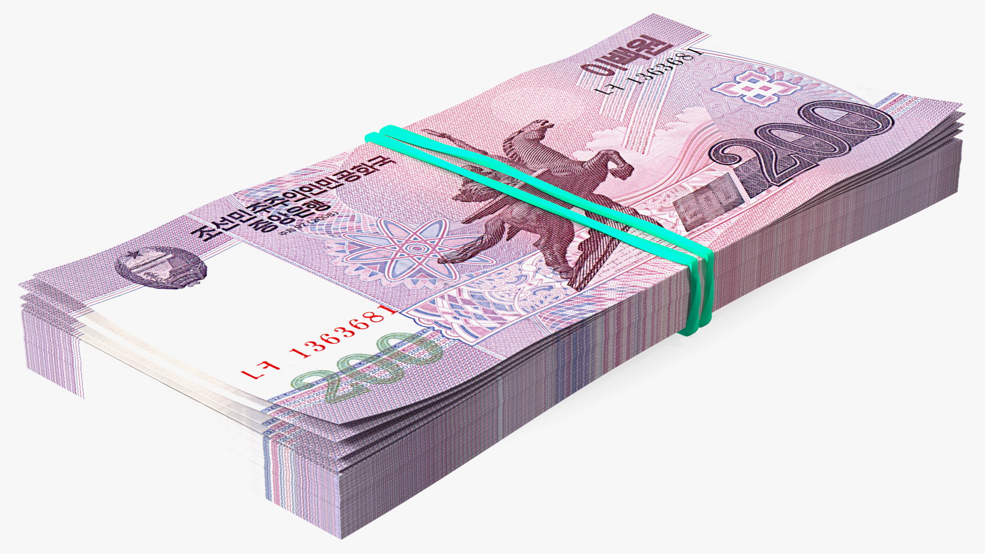 3D Stack of North Korea 200 Won model