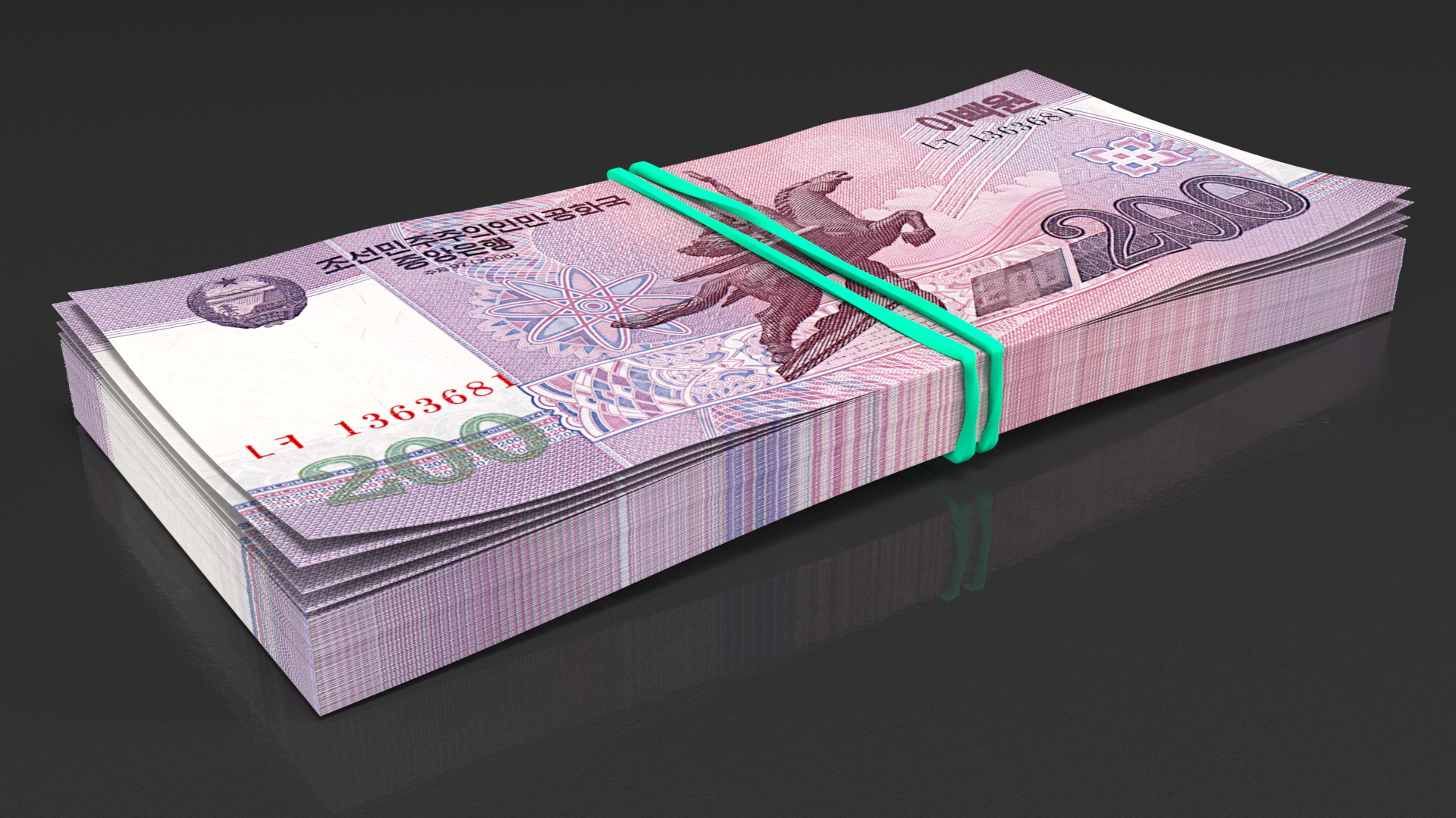 3D Stack of North Korea 200 Won model