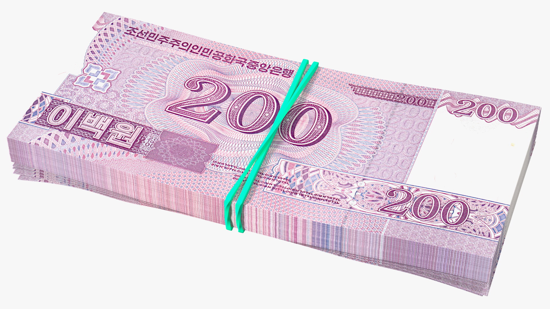 3D Stack of North Korea 200 Won model