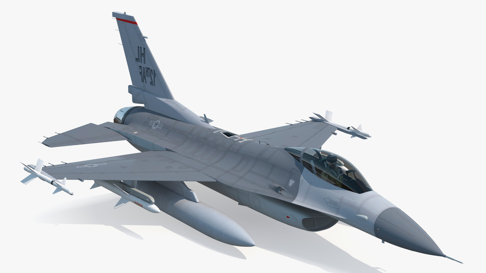 3D Fighter F-16 with Pilot and Missile Launcher LAU-129 Rigged for Maya model