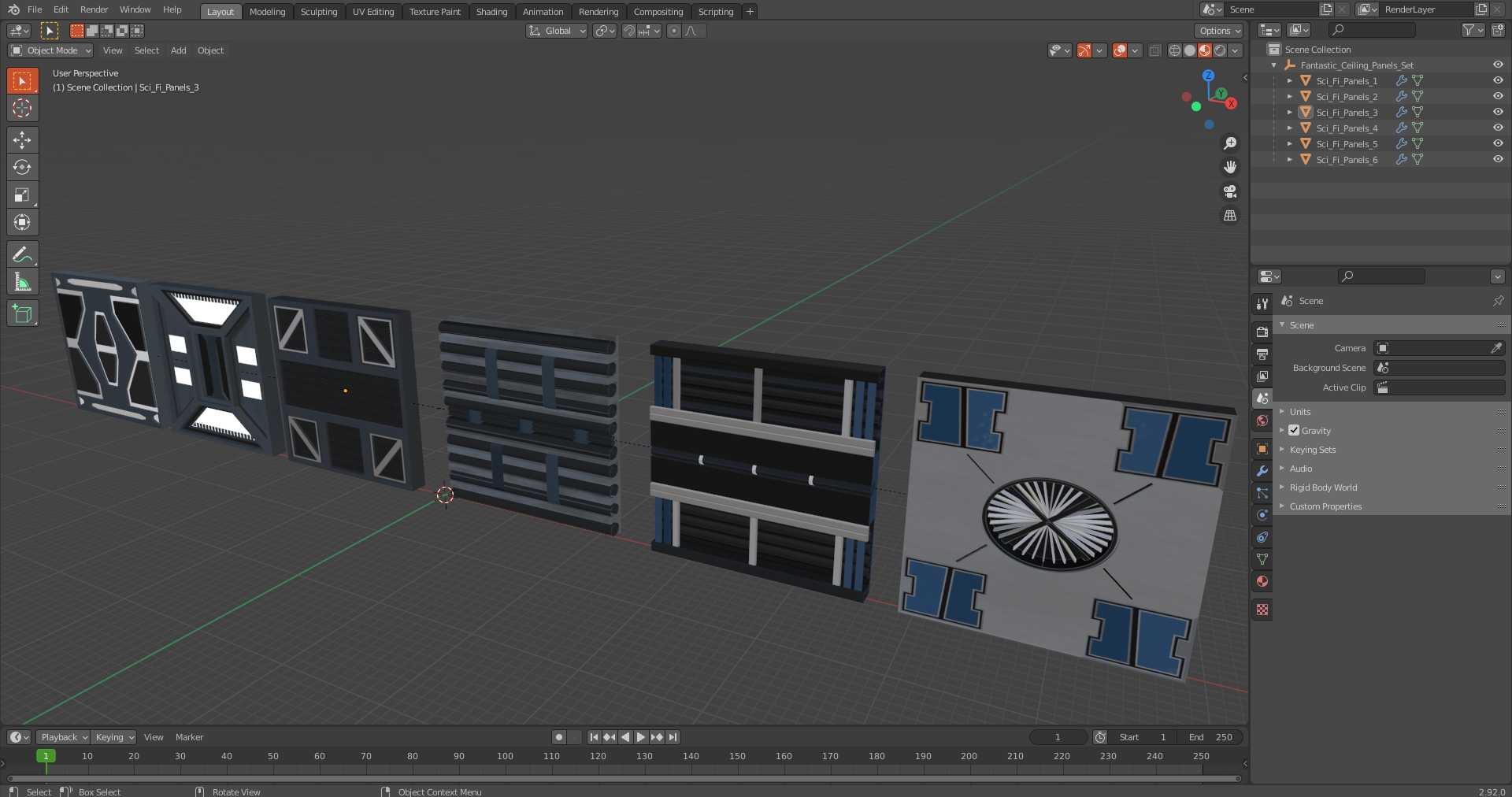 3D Fantastic Ceiling Panels Set model