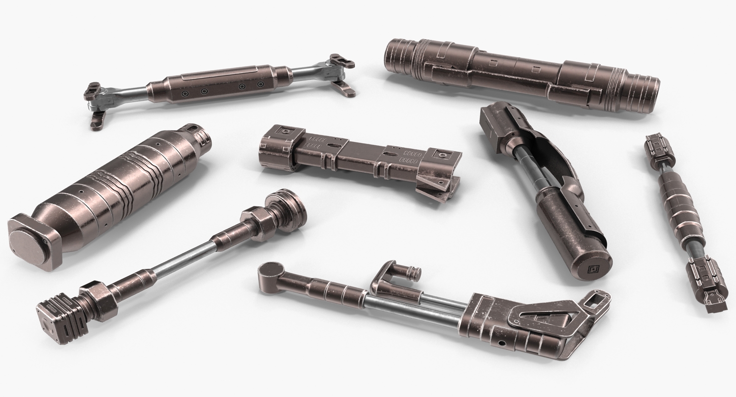 3D Anodized Ram Hydraulic Cylinders Set Sci Fi model