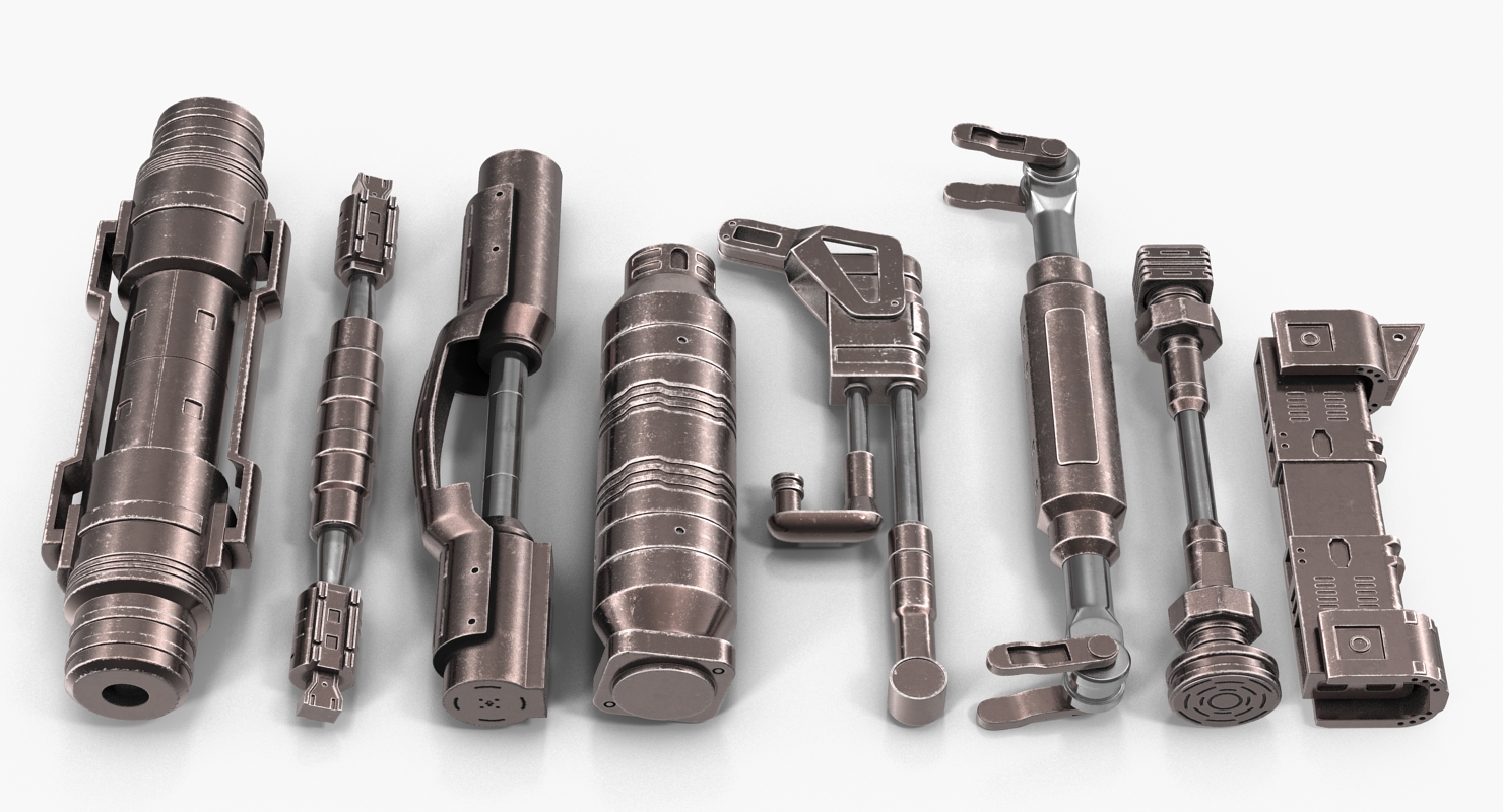 3D Anodized Ram Hydraulic Cylinders Set Sci Fi model