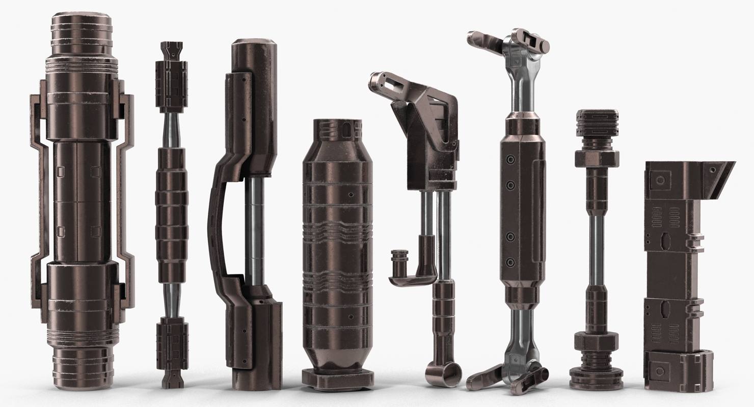 3D Anodized Ram Hydraulic Cylinders Set Sci Fi model