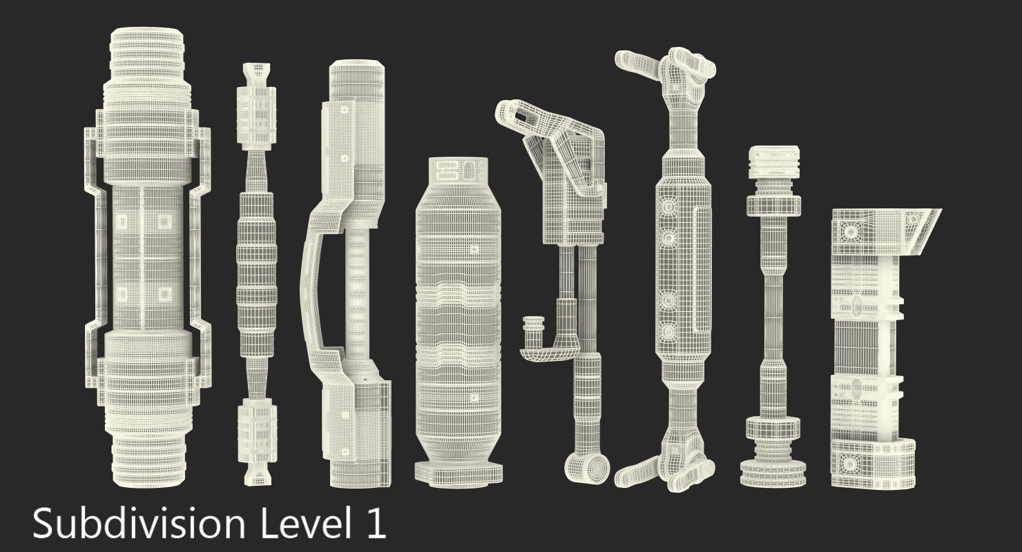 3D Anodized Ram Hydraulic Cylinders Set Sci Fi model