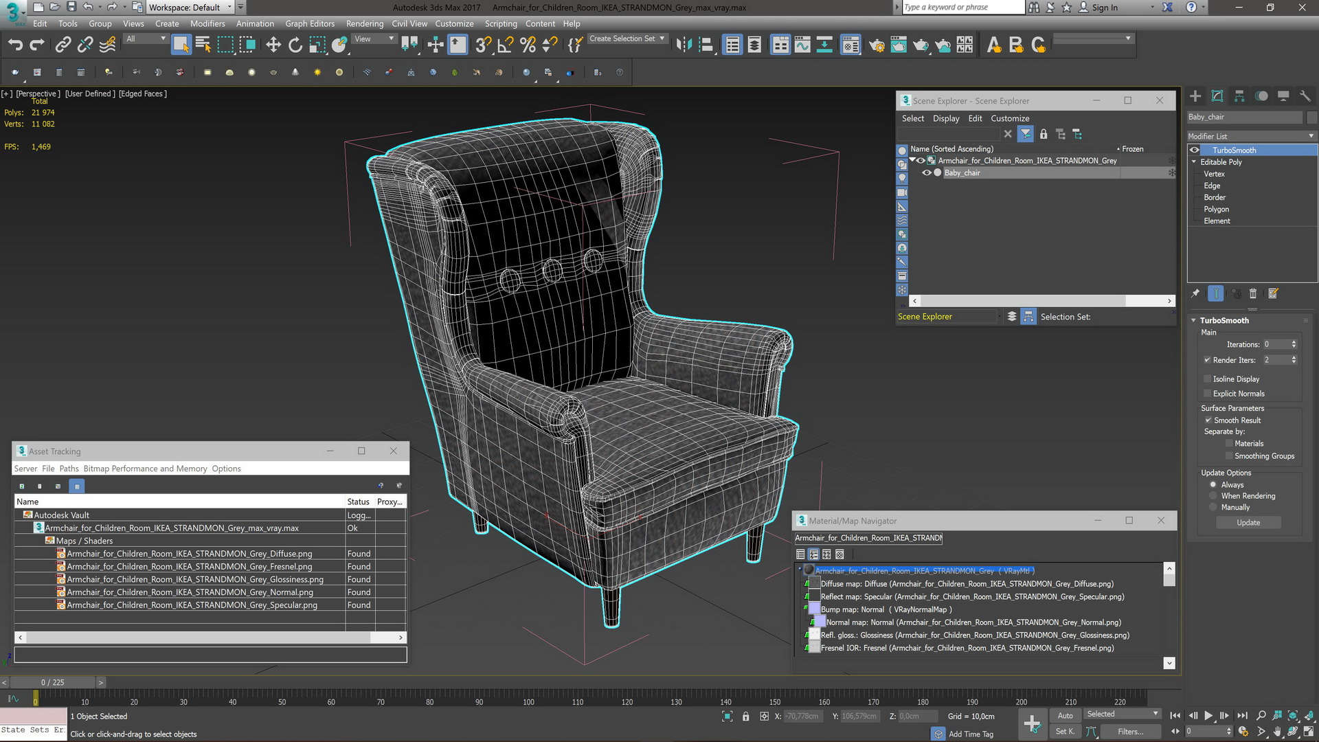 3D Armchair for Children Room IKEA STRANDMON Grey