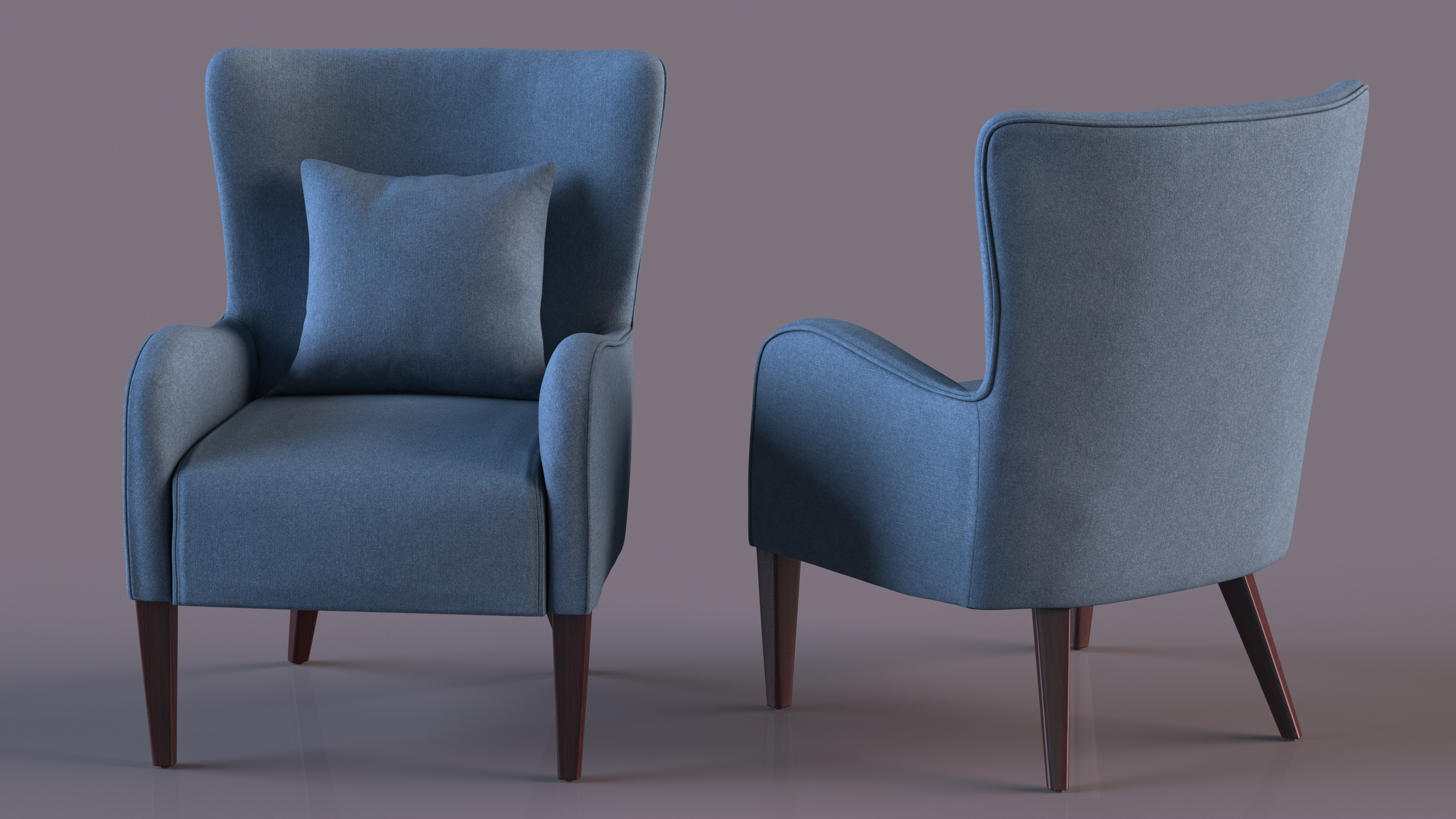 3D model Turquoise Armchair with Curved Arms