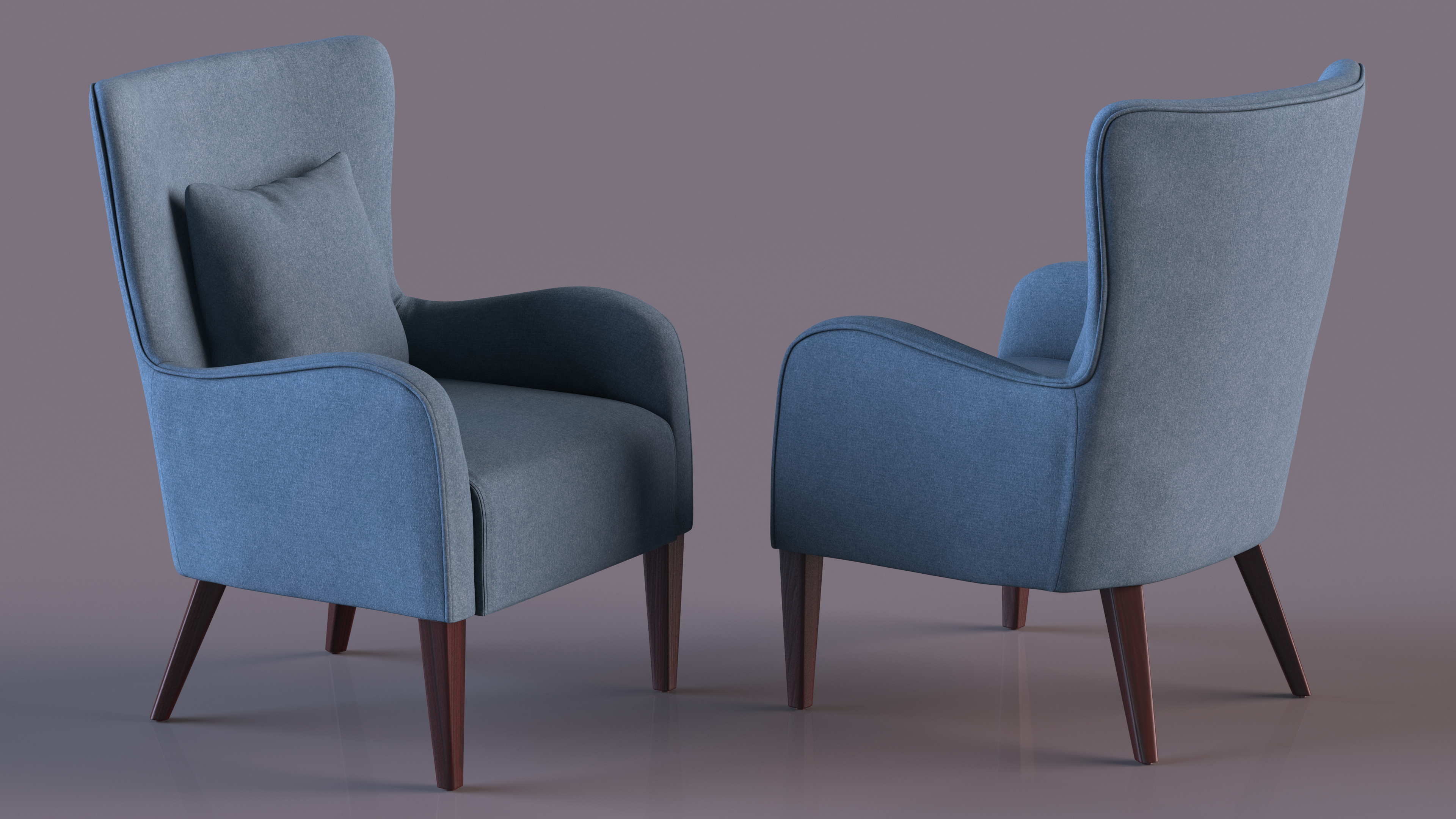 3D model Turquoise Armchair with Curved Arms