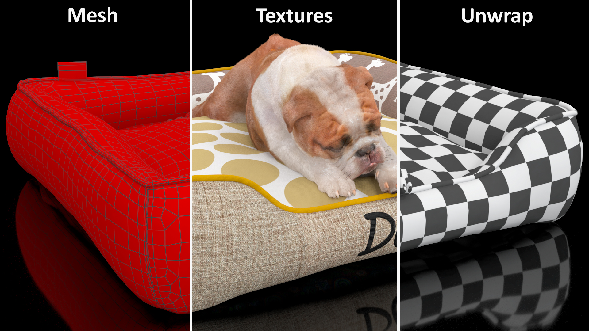 3D Bulldog Sleep in Pet Bed Fur model