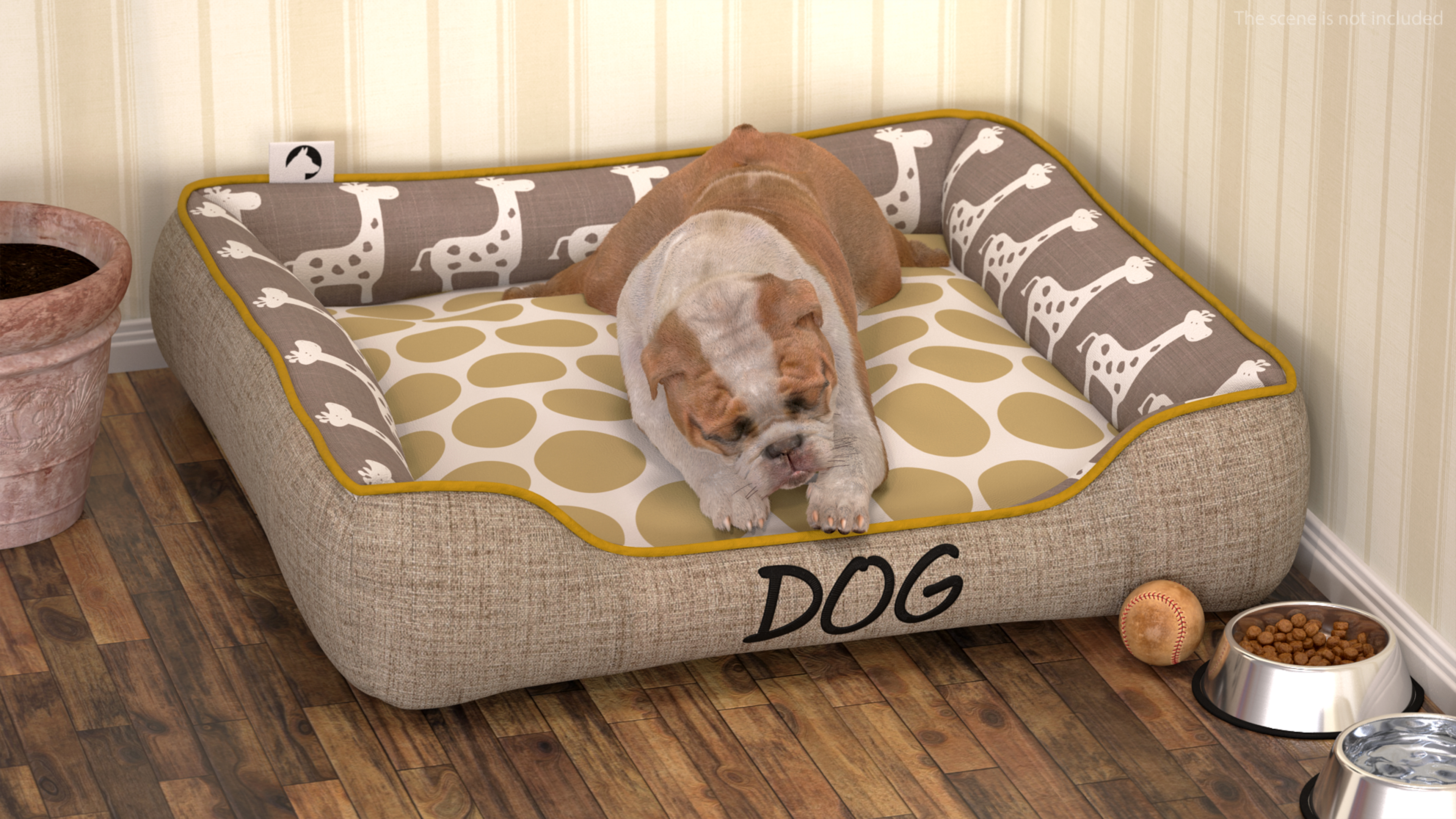 3D Bulldog Sleep in Pet Bed Fur model