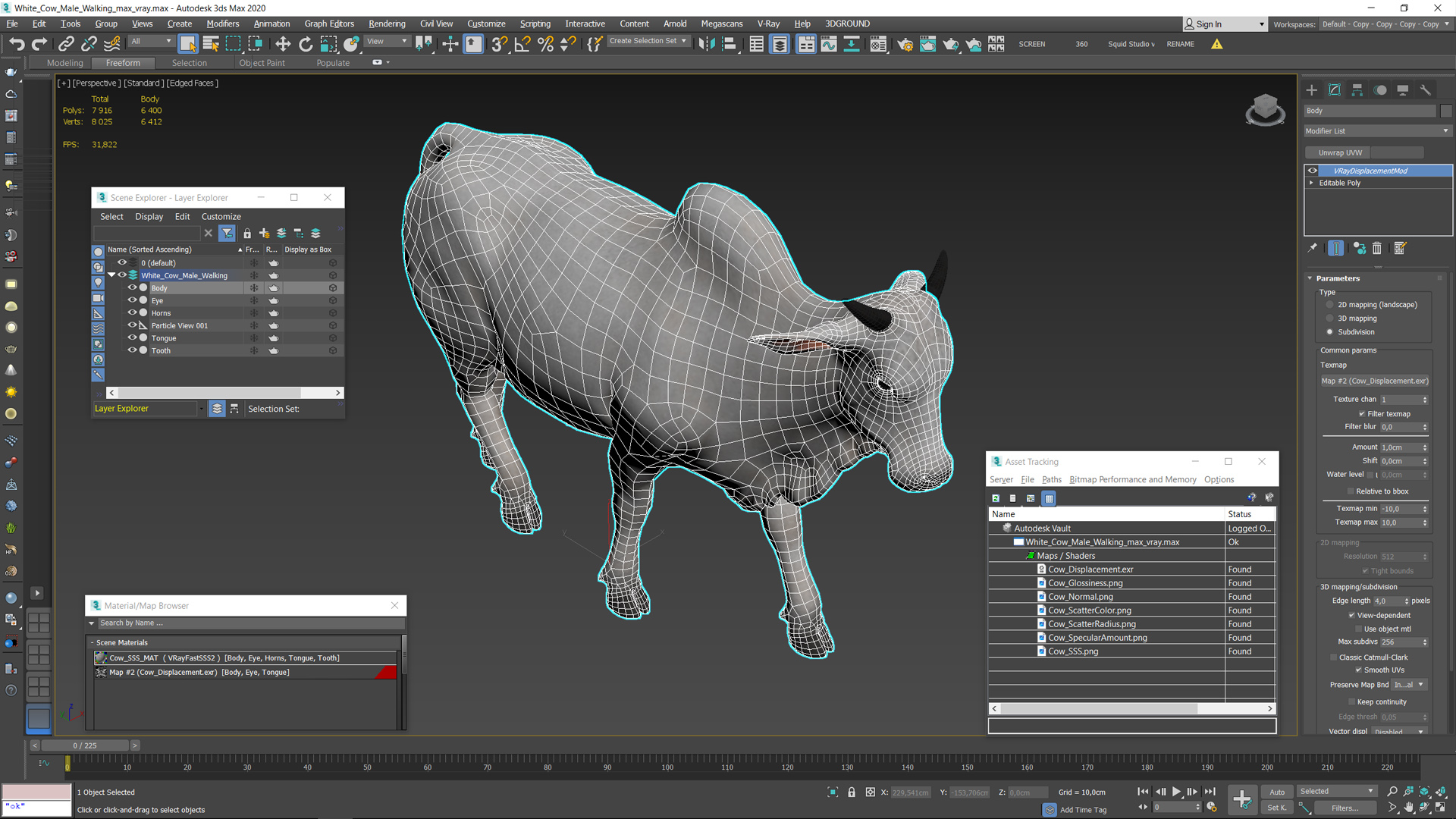3D Zebu Cattle Male Walking Fur model