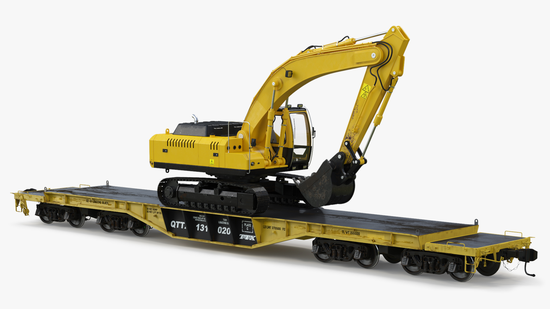 Flatbed Rail Car with Tracked Excavator
