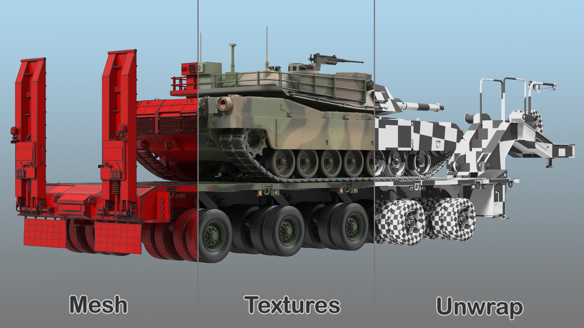 3D model Tank Transporter M1000 Semi-Trailer with M1 Abrams