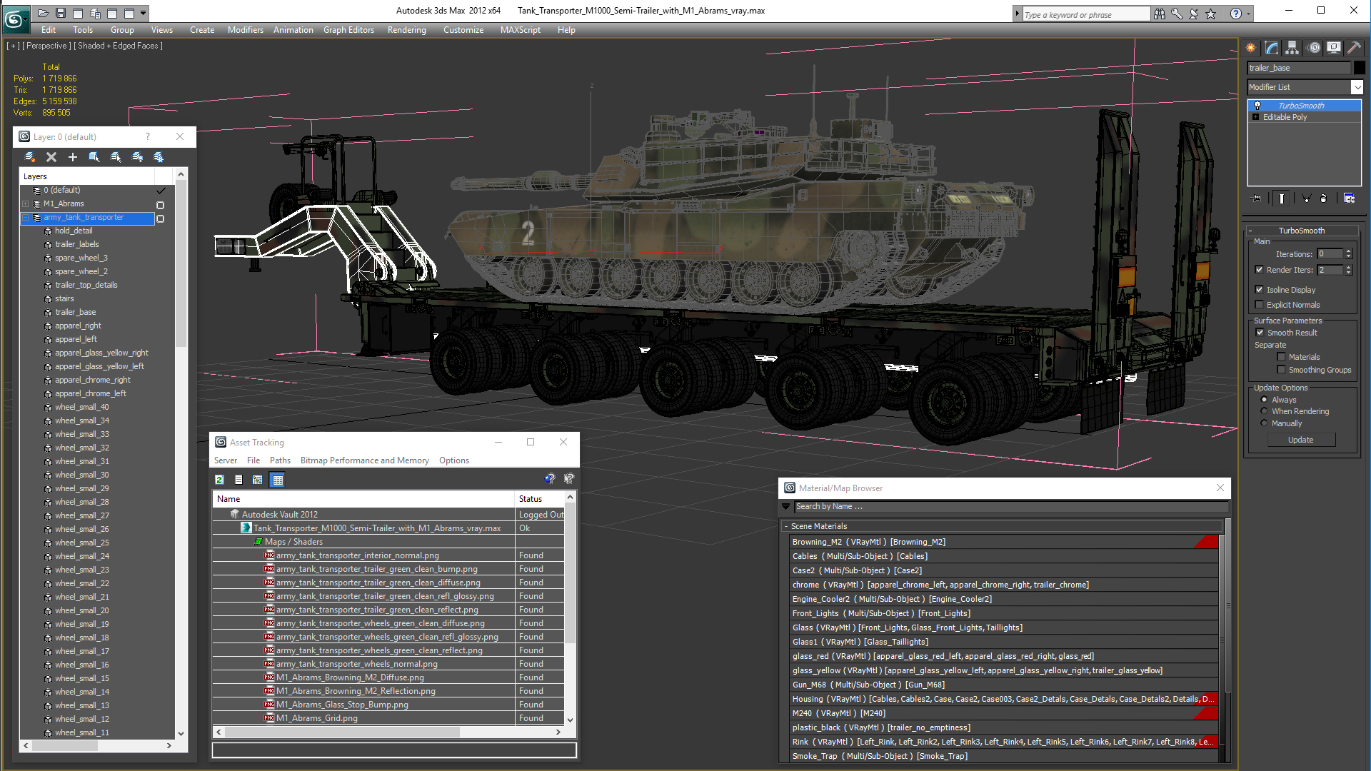 3D model Tank Transporter M1000 Semi-Trailer with M1 Abrams