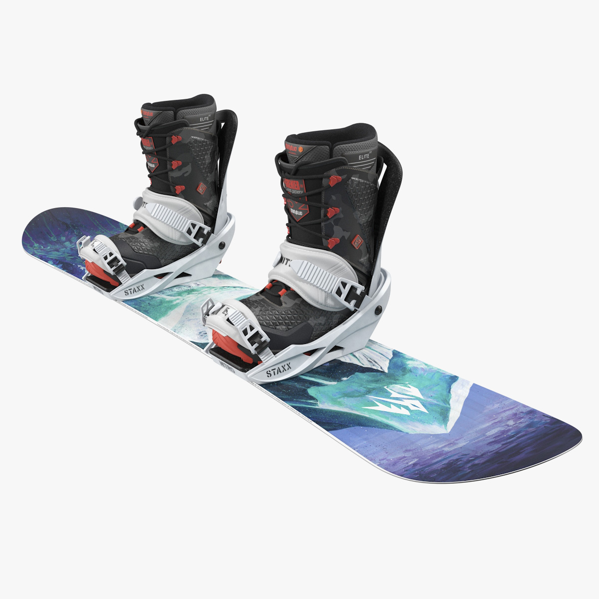 Snowboard with Bindings and Boots, view 3