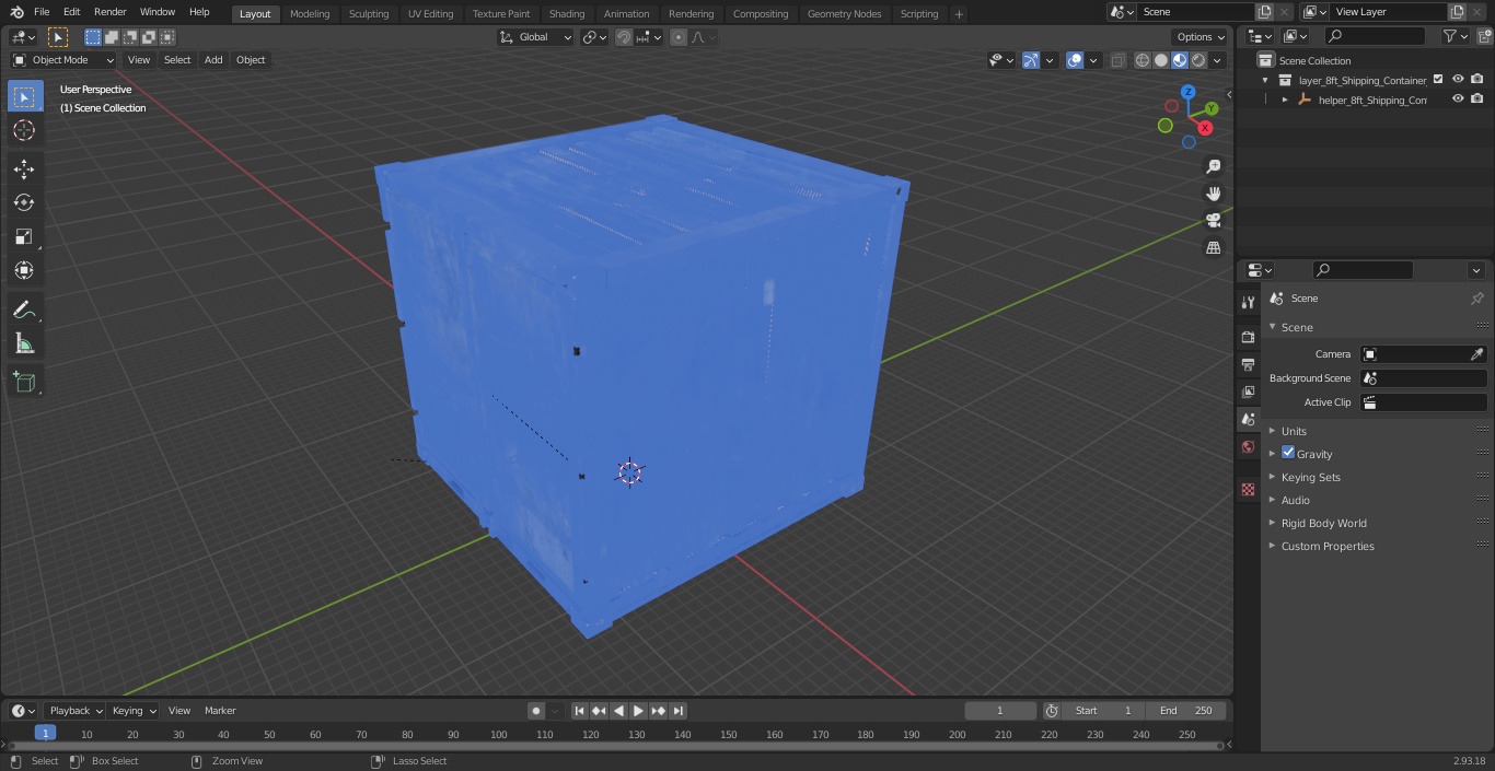 8ft Shipping Container Blue 3D