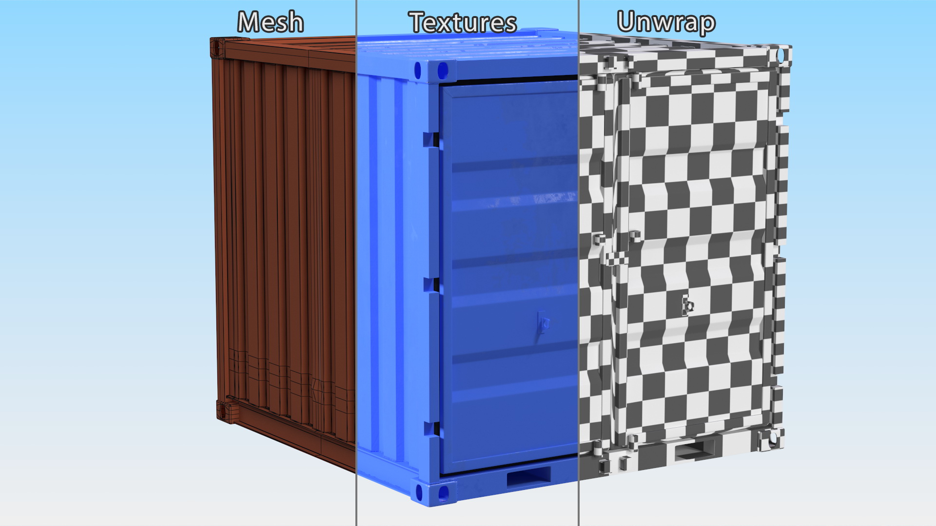 8ft Shipping Container Blue 3D