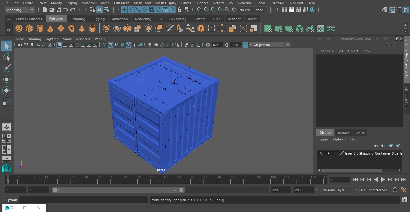 8ft Shipping Container Blue 3D