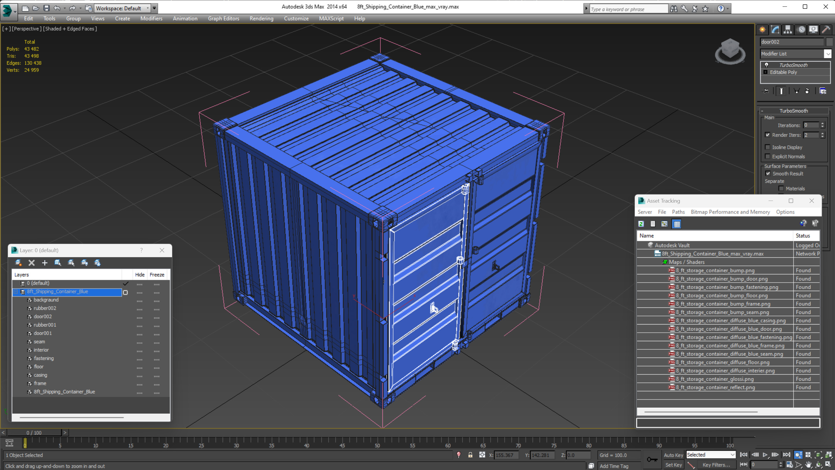 8ft Shipping Container Blue 3D