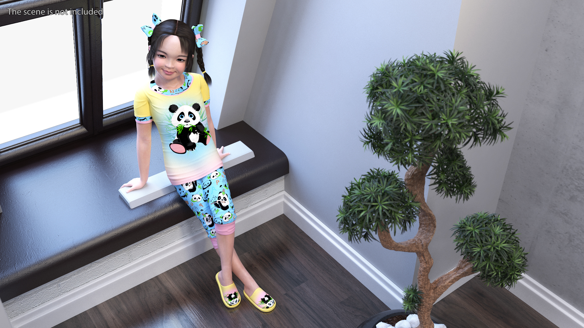 Asian Girl Baby in Pajamas Rigged for Maya 3D