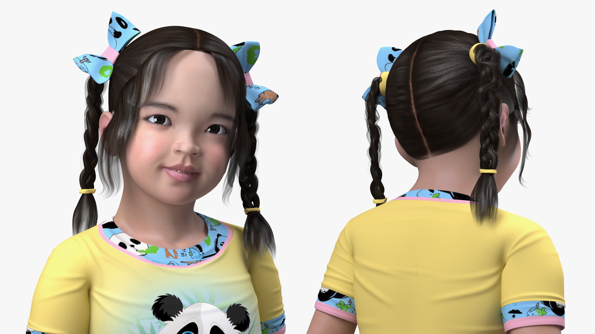 Asian Girl Baby in Pajamas Rigged for Maya 3D