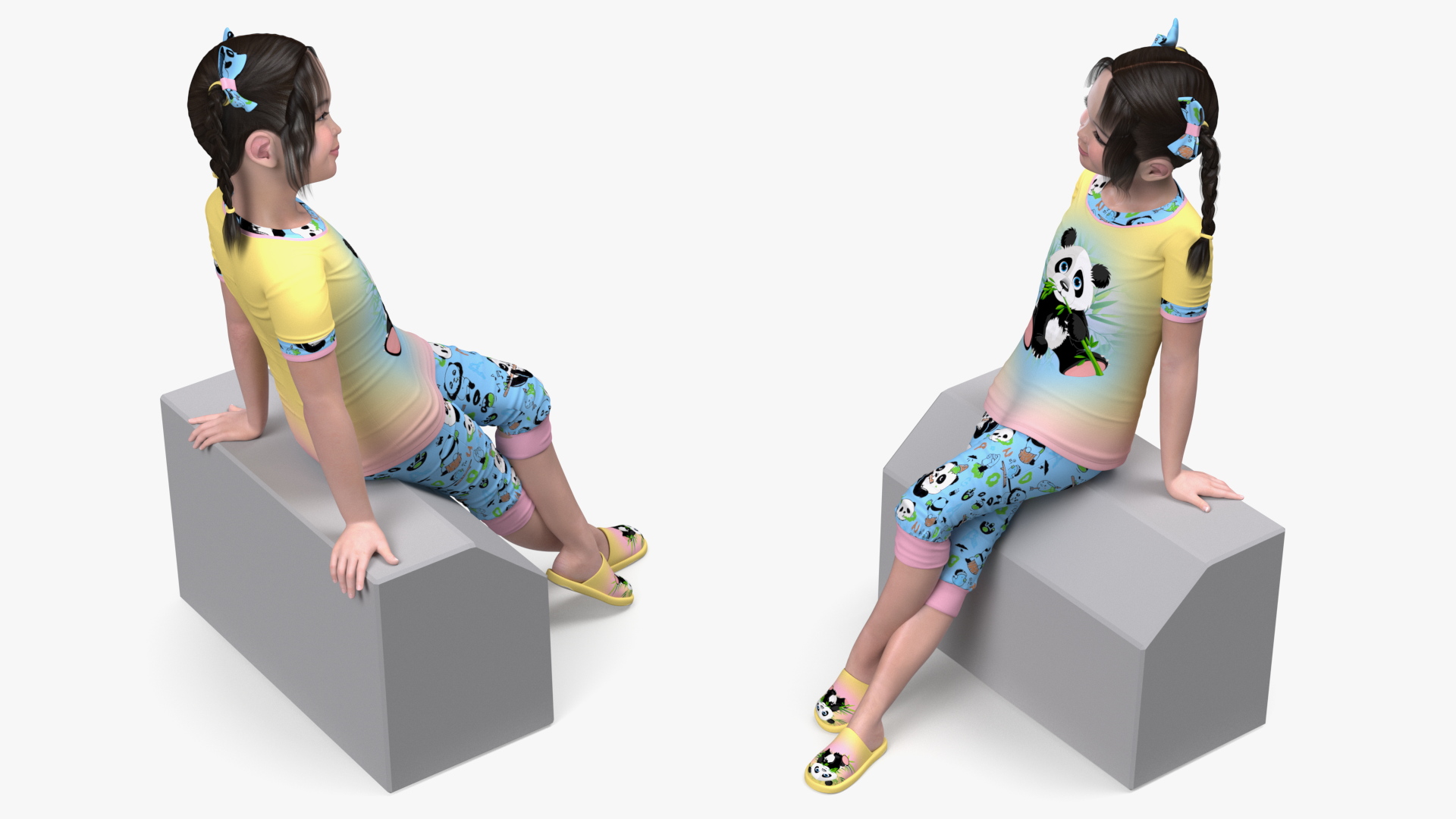 Asian Girl Baby in Pajamas Rigged for Maya 3D