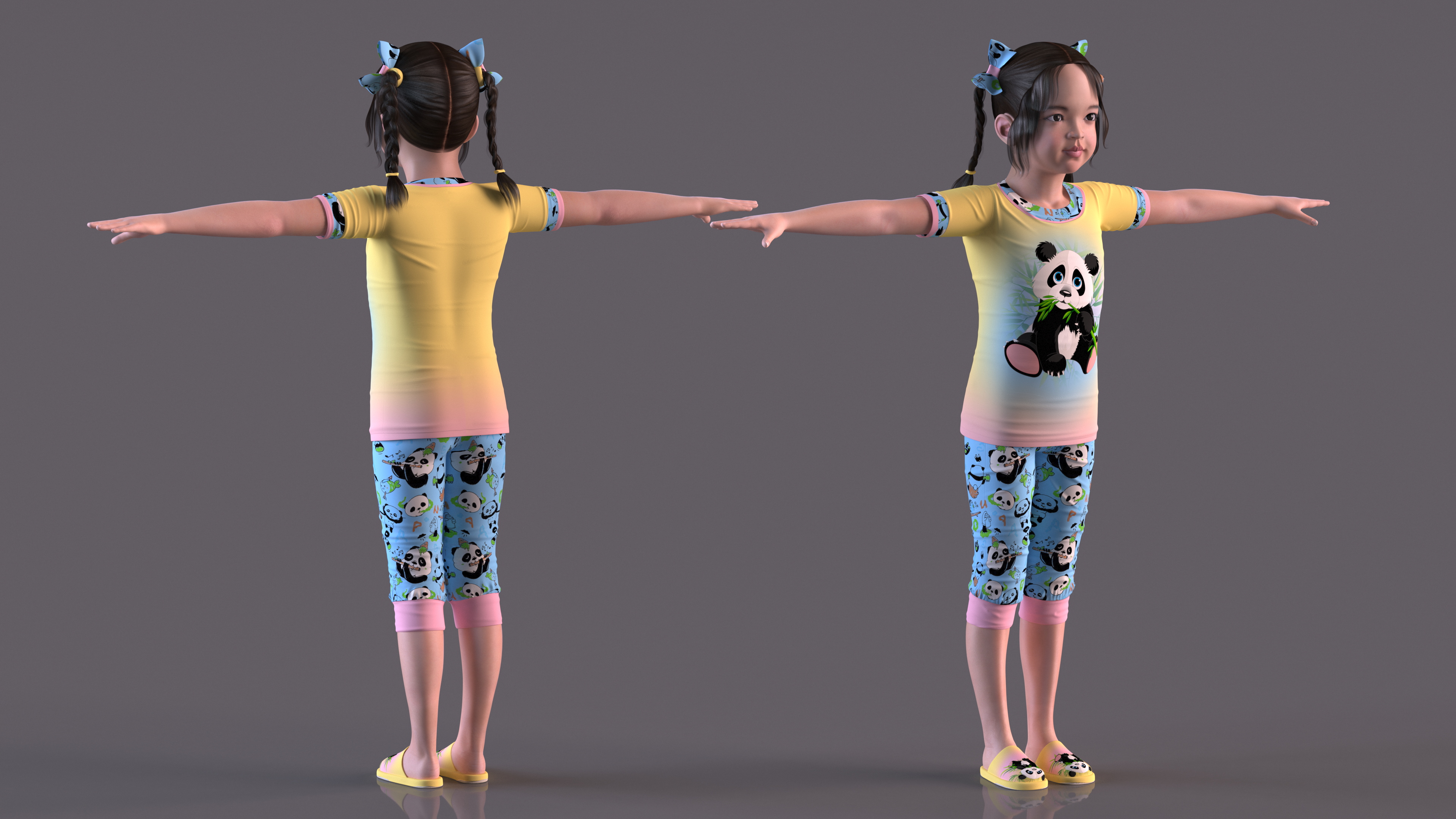 Asian Girl Baby in Pajamas Rigged for Maya 3D
