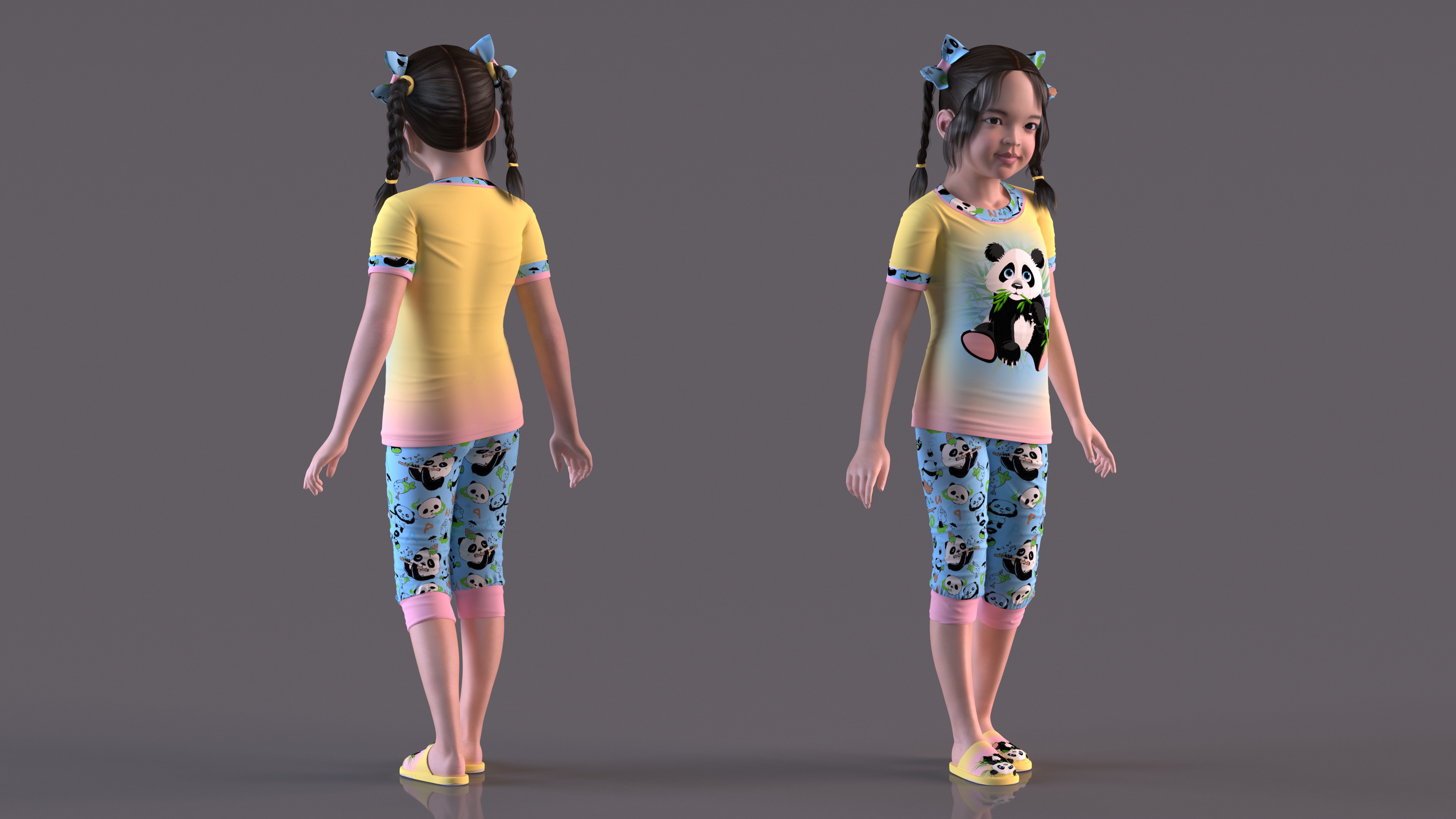 Asian Girl Baby in Pajamas Rigged for Maya 3D