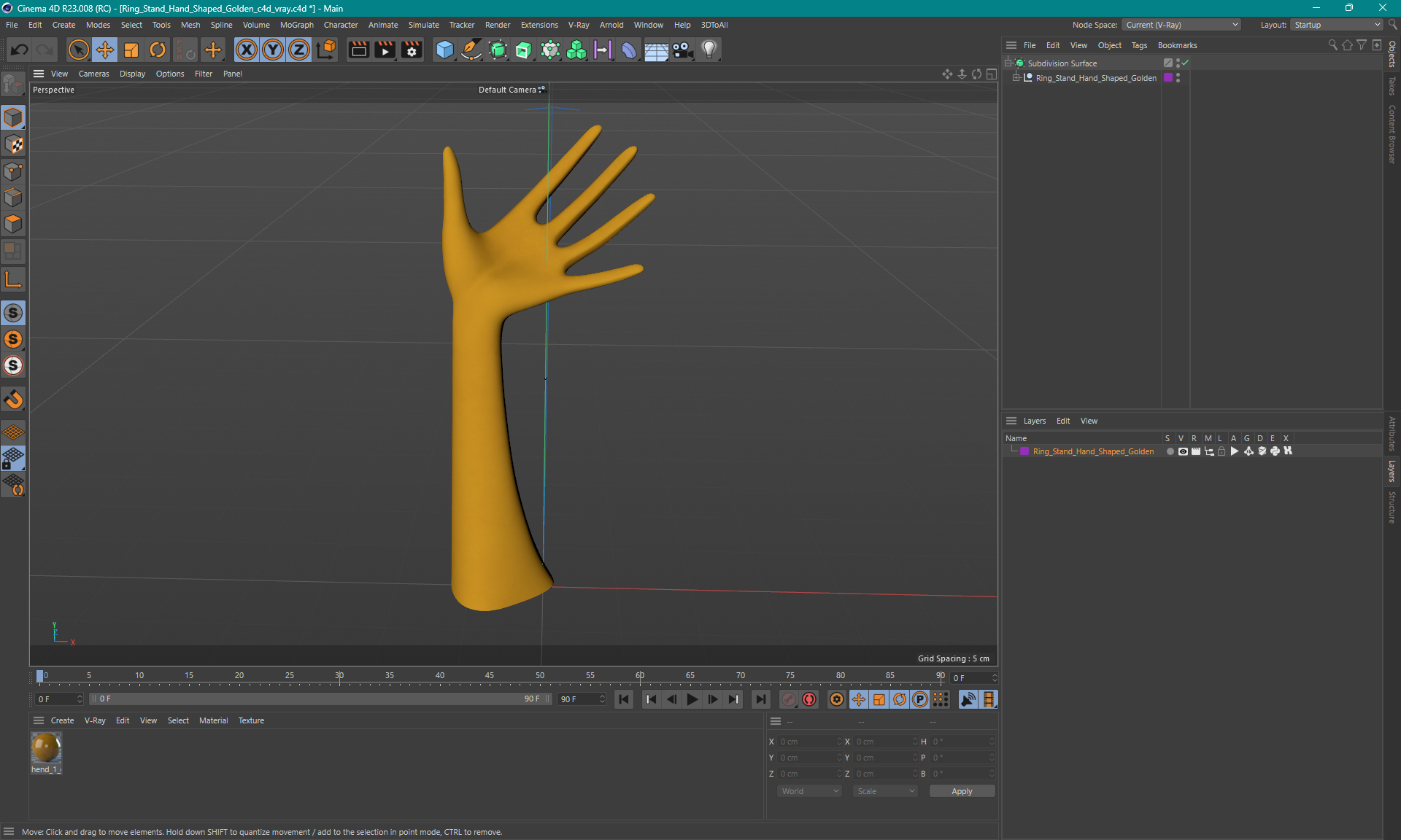 Ring Stand Hand Shaped Golden 3D model