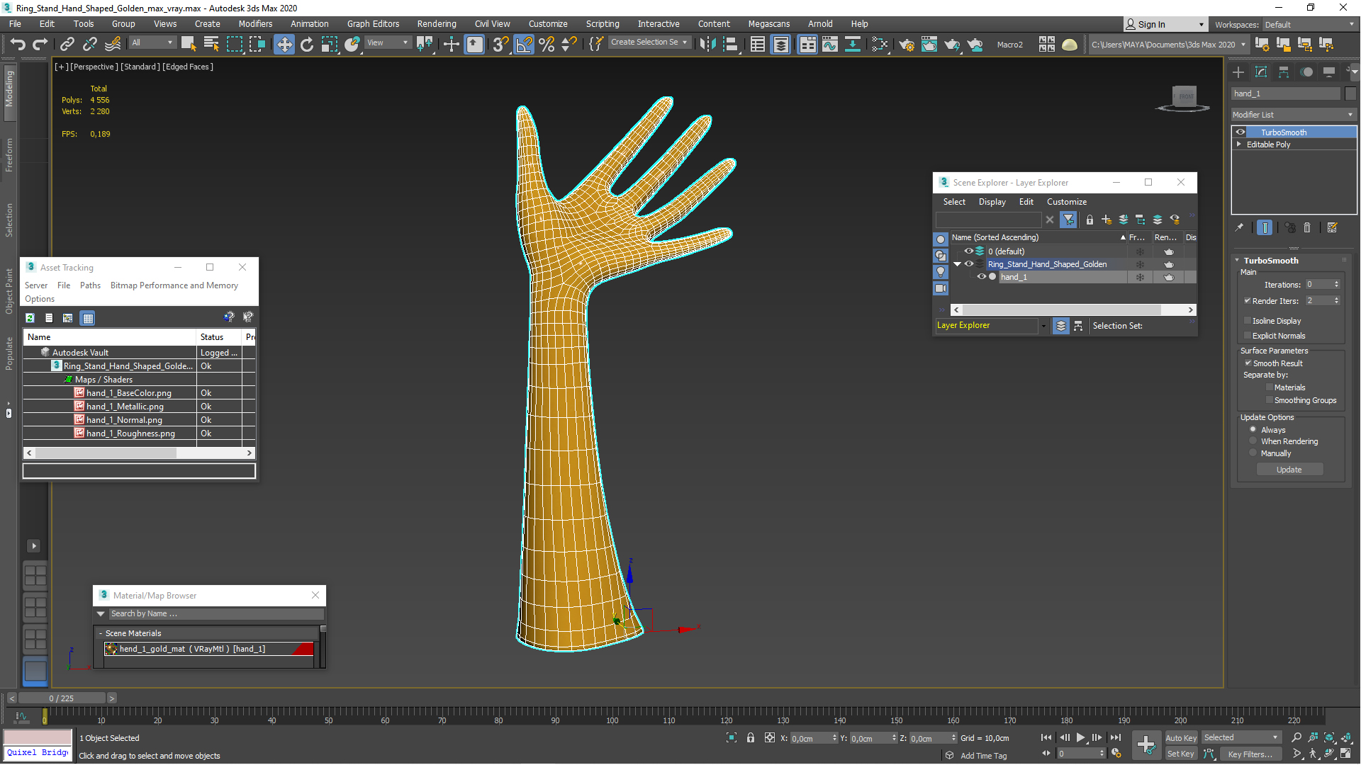 Ring Stand Hand Shaped Golden 3D model
