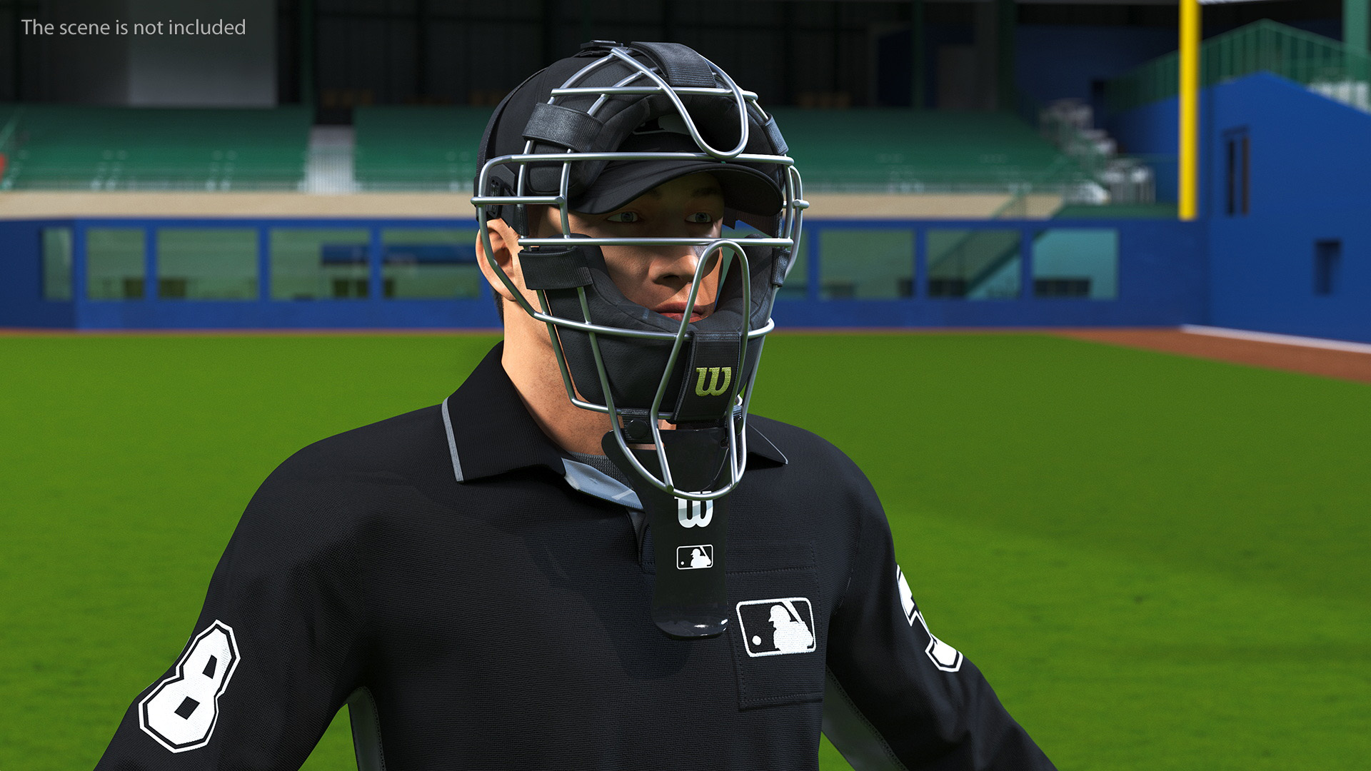 3D model Baseball Umpire with Protective Mask and Cap Fur Rigged