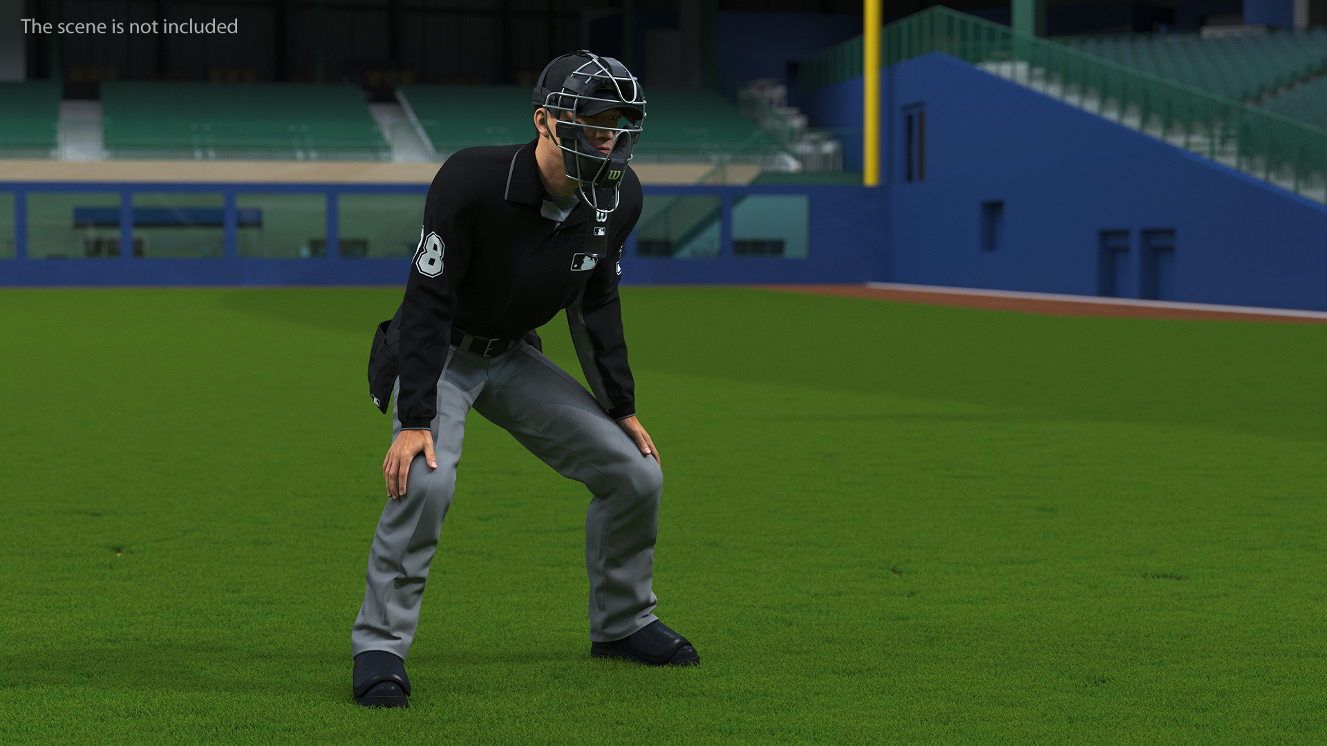 3D model Baseball Umpire with Protective Mask and Cap Fur Rigged