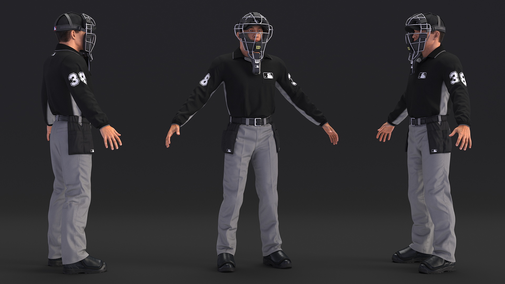 3D model Baseball Umpire with Protective Mask and Cap Fur Rigged