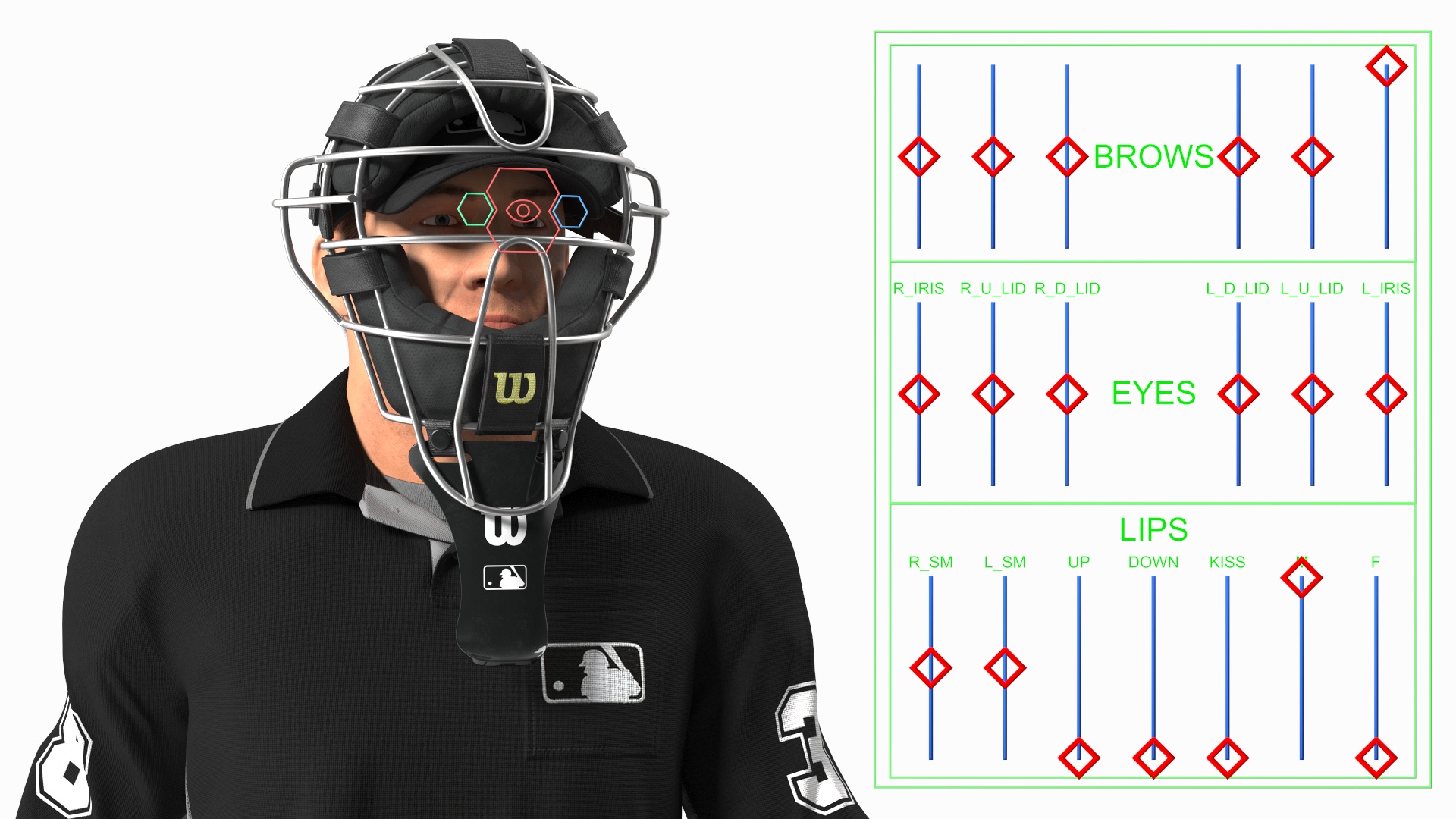 3D model Baseball Umpire with Protective Mask and Cap Fur Rigged