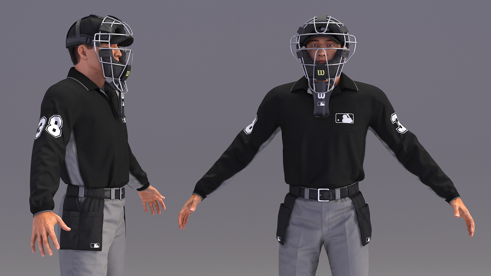3D model Baseball Umpire with Protective Mask and Cap Fur Rigged