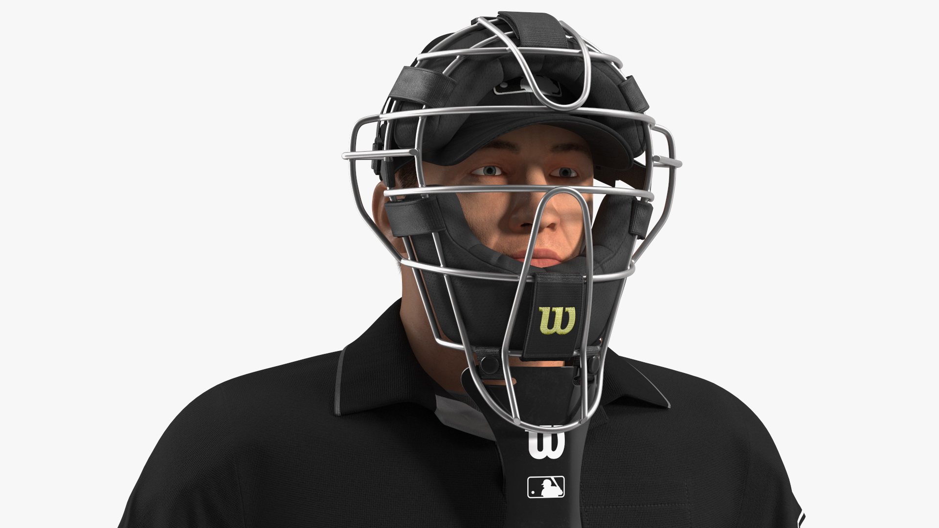 3D model Baseball Umpire with Protective Mask and Cap Fur Rigged