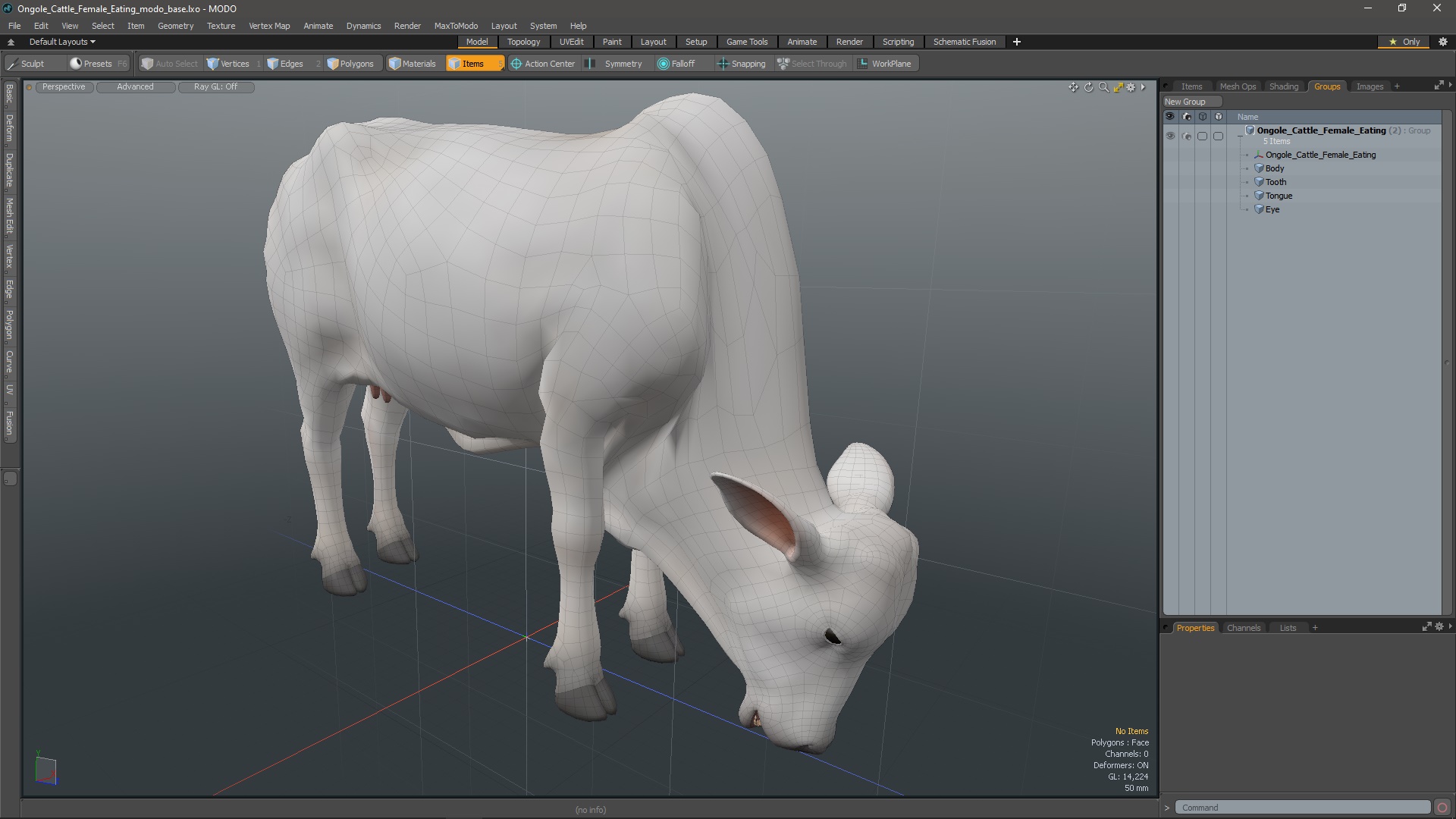 Ongole Cattle Female Eating 3D