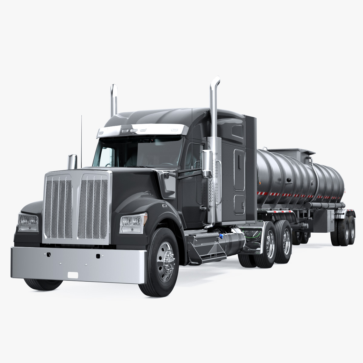 Long Hood Truck with Tank Trailer 3D Model, view 3