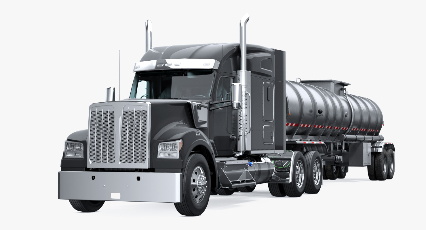 3D Long Hood Truck with Tank Trailer model