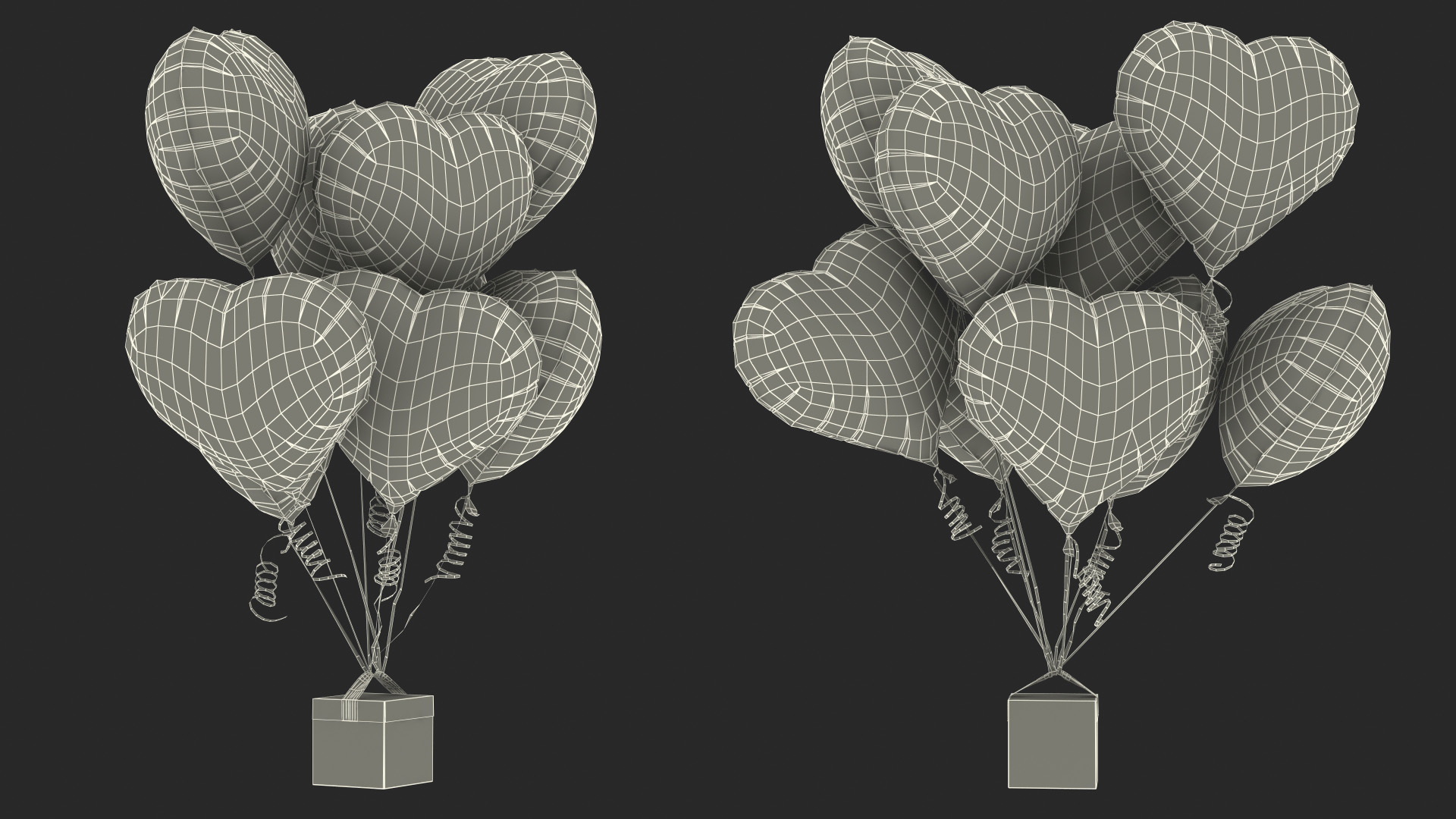 3D Bouquet of Red Heart Balloons with Gift Box model