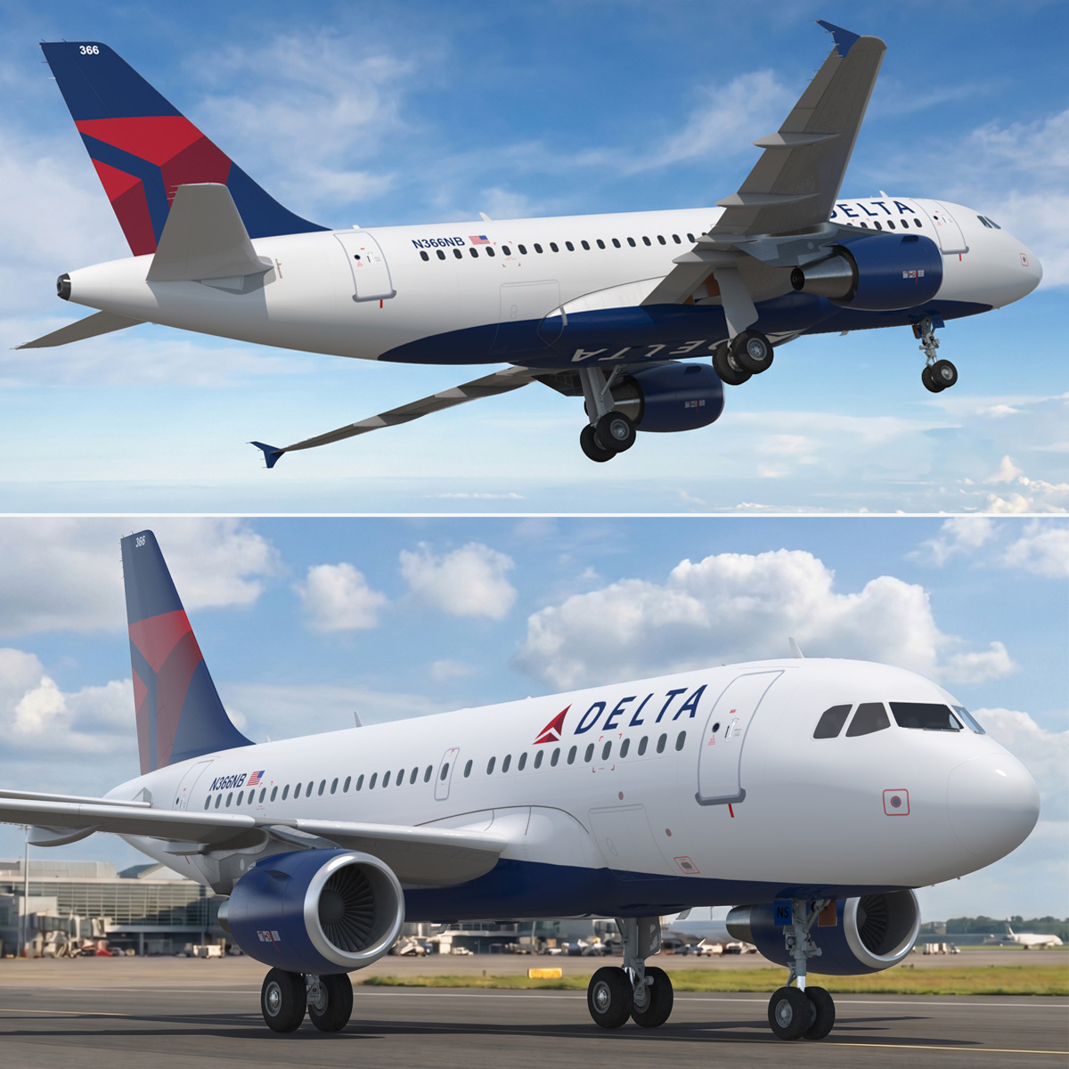 Delta A320 Passenger Aircraft Jet Airliner Simplified 3D model preview